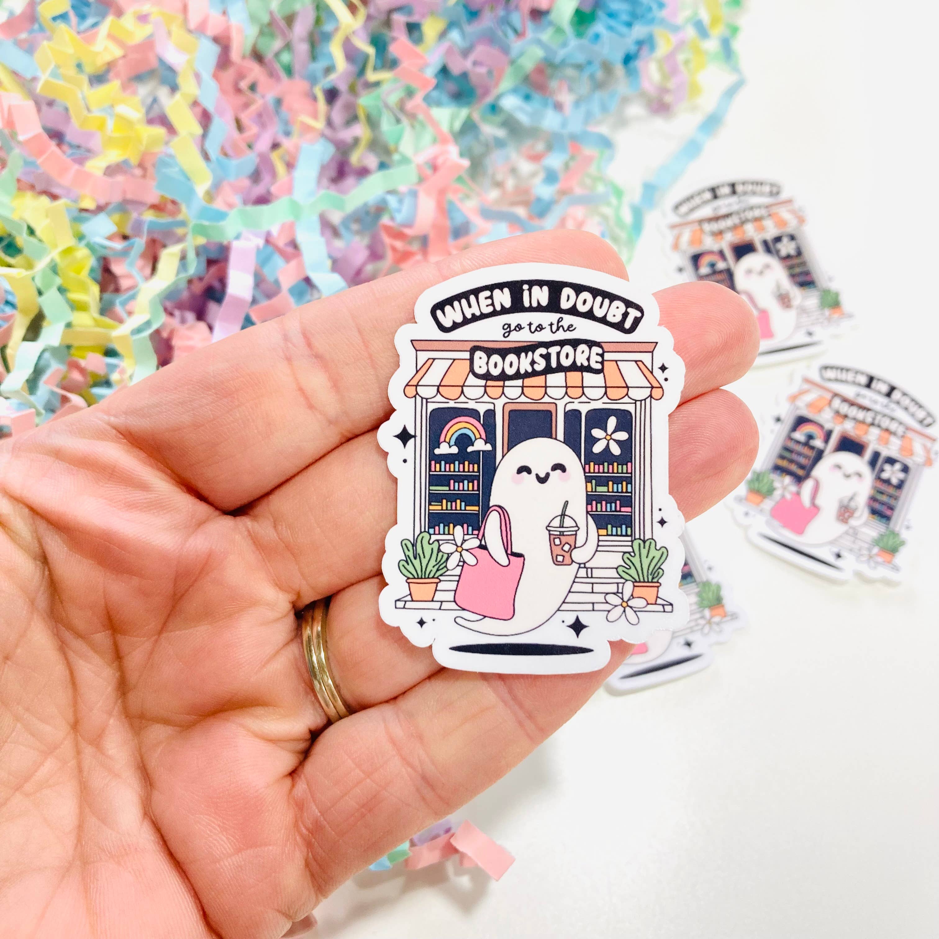 When in Doubt Go to the Bookstore Ghost Sticker – Cute Bookish Vinyl Die Cut Decal