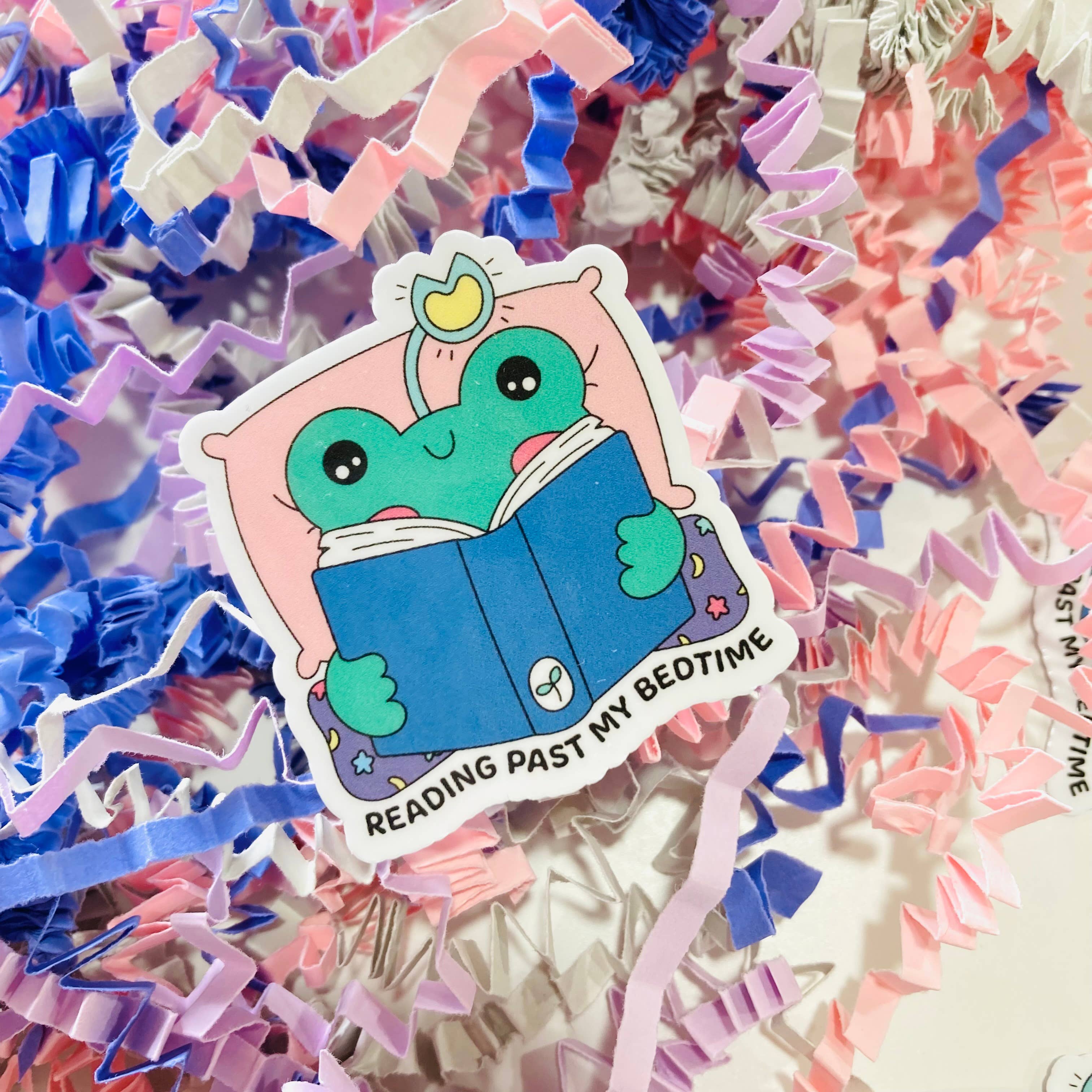 Reading Past My Bedtime – Cute Frog Bookish Die Cut Sticker