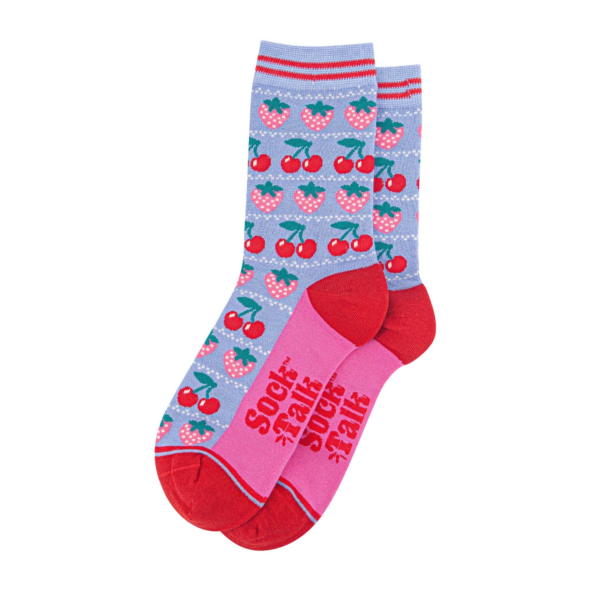 Strawberry and Cherry Bamboo Socks – Blue Fair Isle UK 3-7