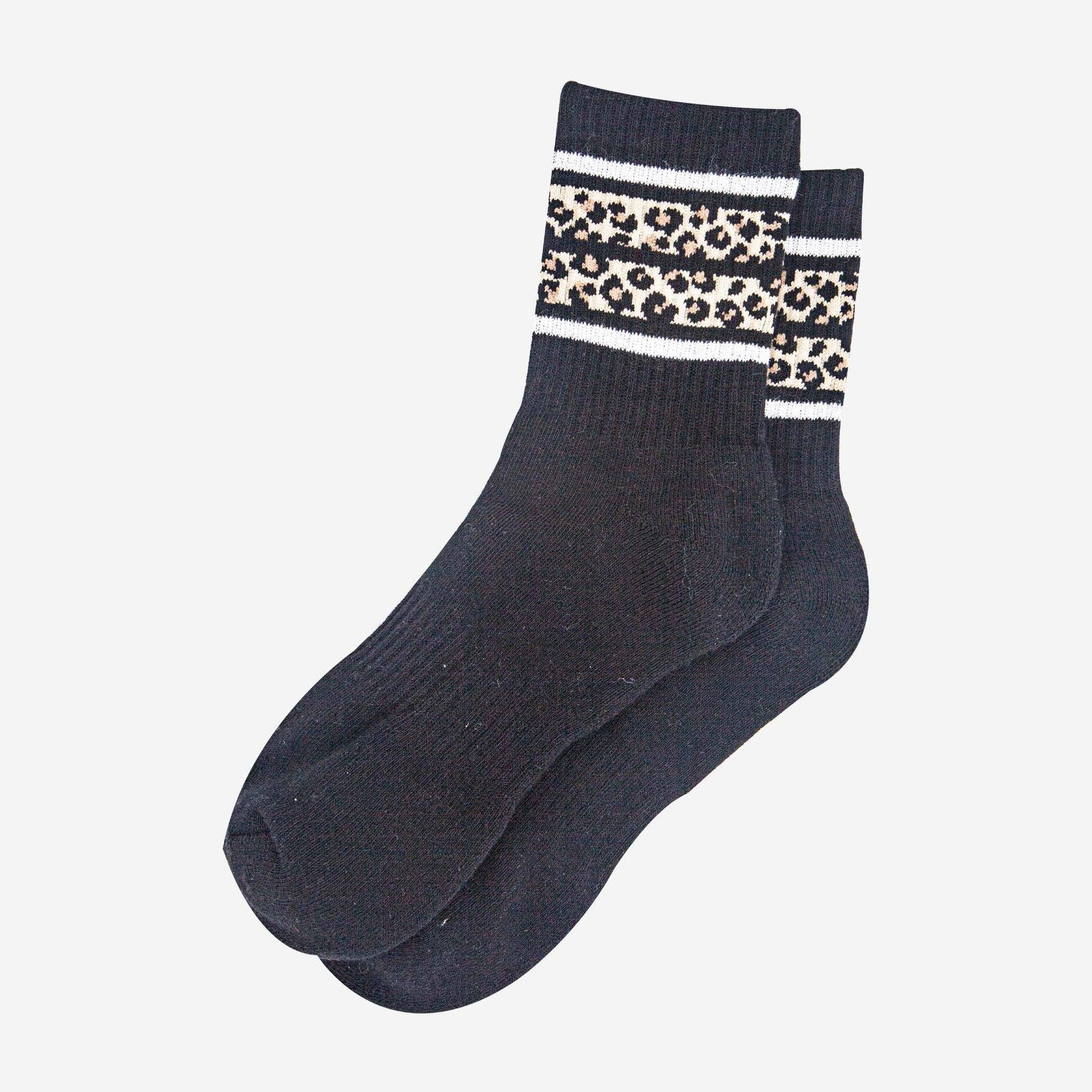 Black Leopard Stripe Sporty Socks UK 3-7