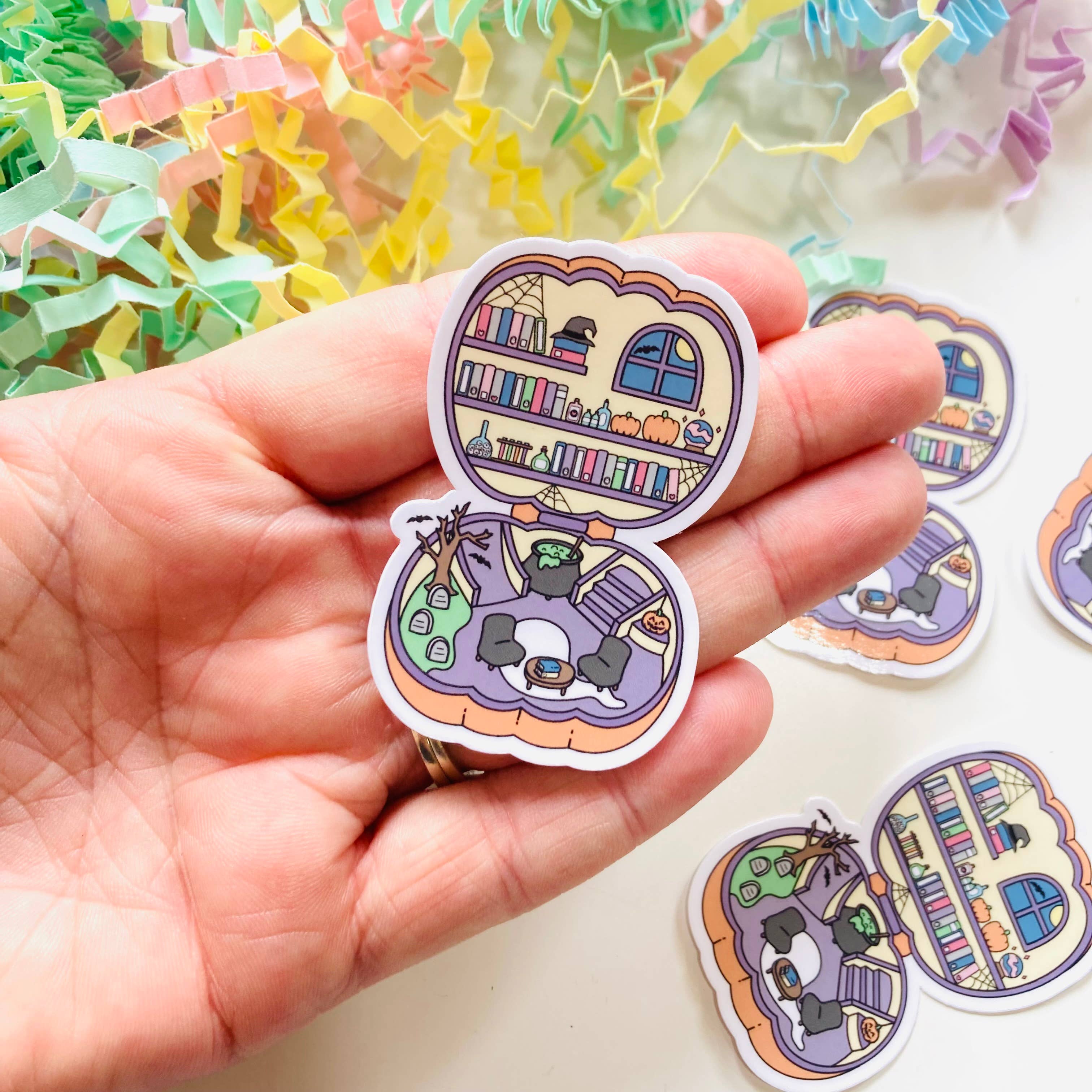 Retro Spooky Pocket Library Die Cut Sticker
