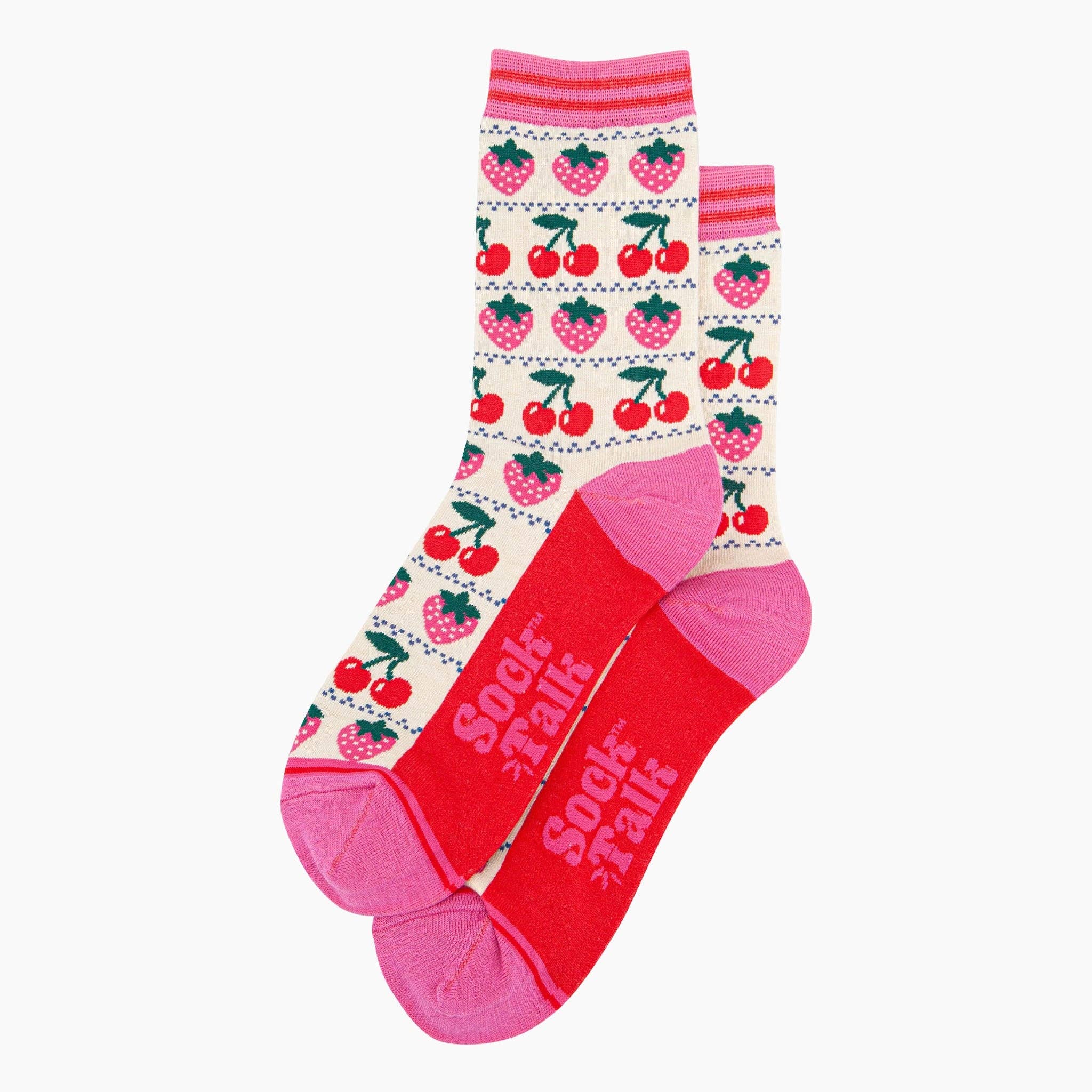 Strawberry and Cherry Fair Isle Bamboo Socks UK 3-7