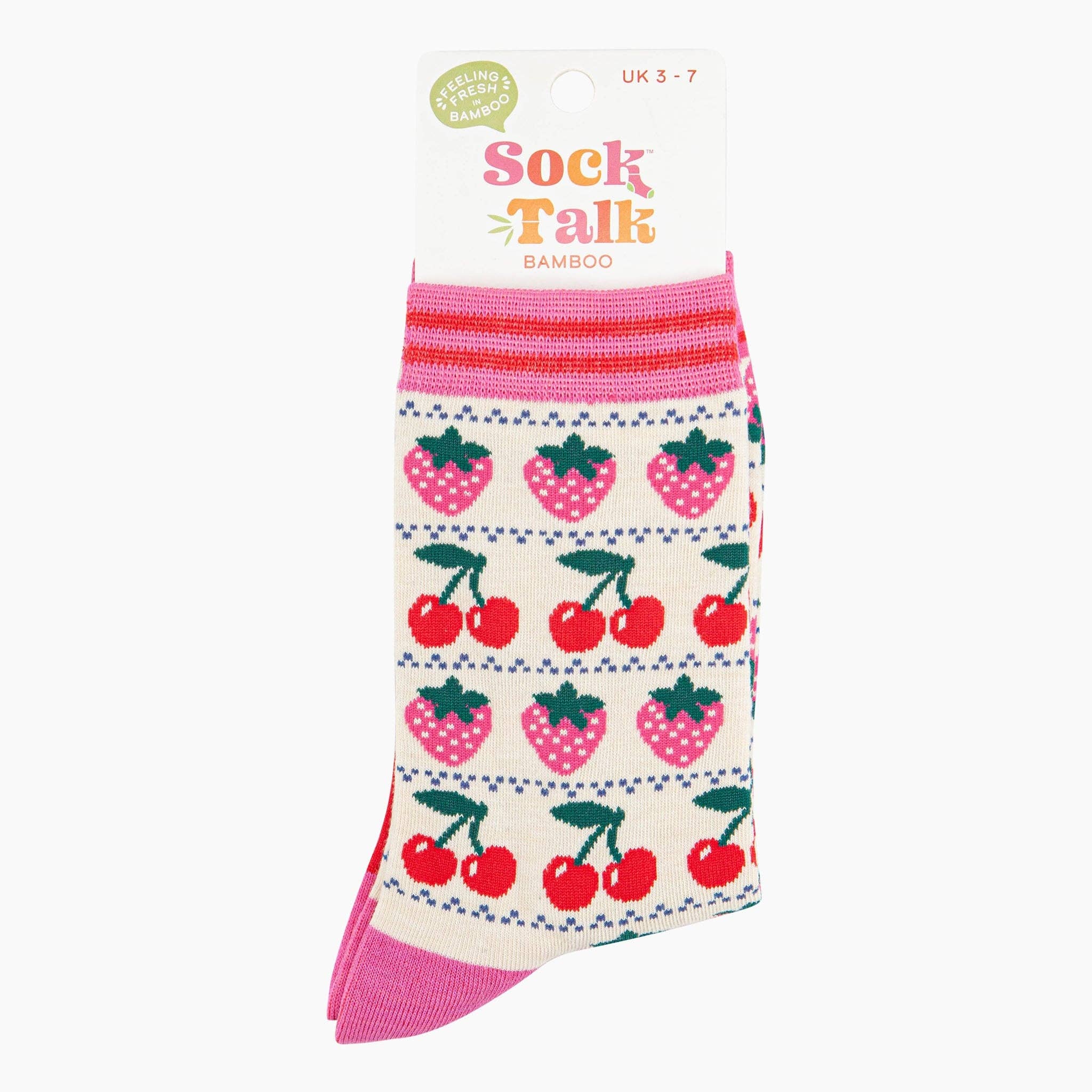 Strawberry and Cherry Fair Isle Bamboo Socks UK 3-7