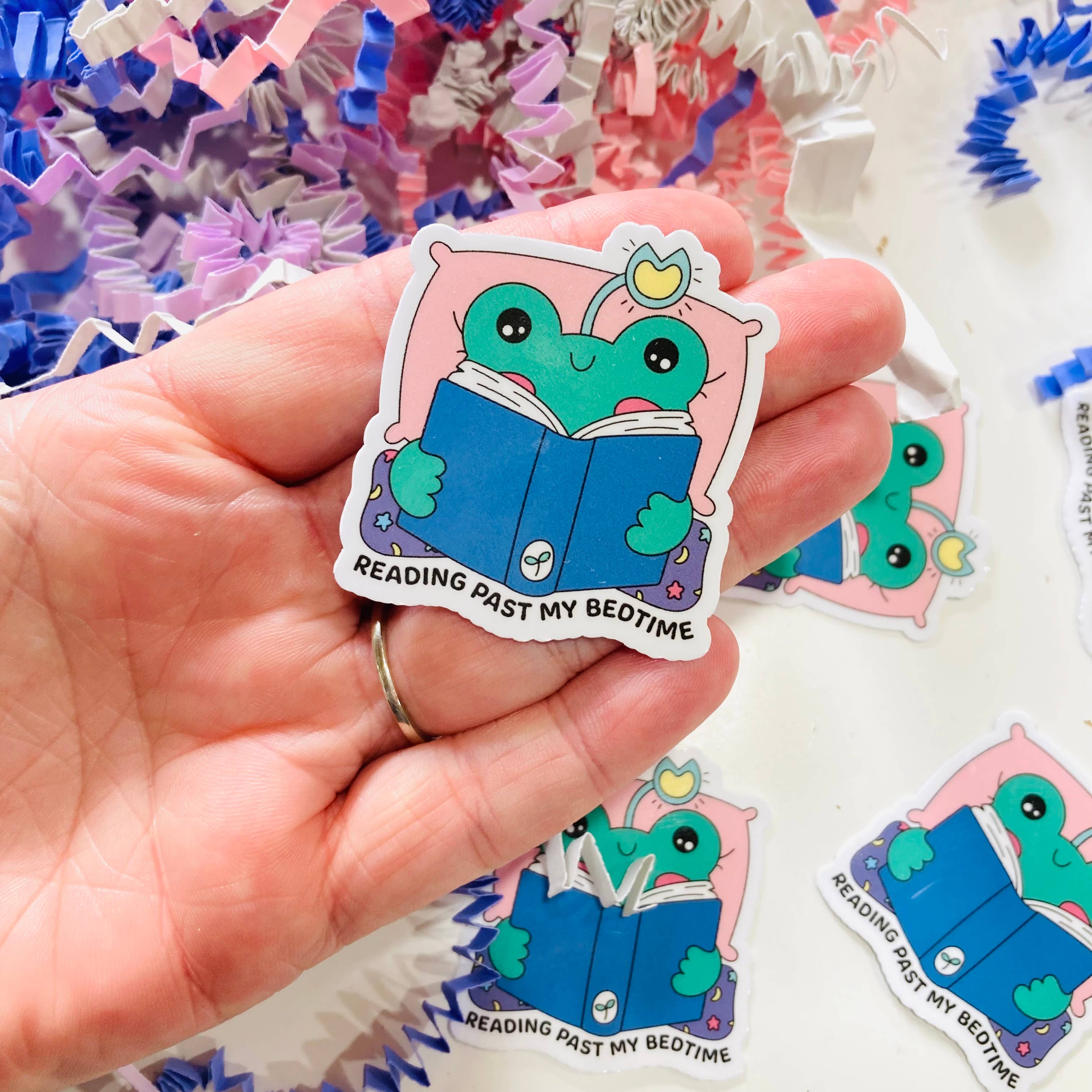 Reading Past My Bedtime – Cute Frog Bookish Die Cut Sticker