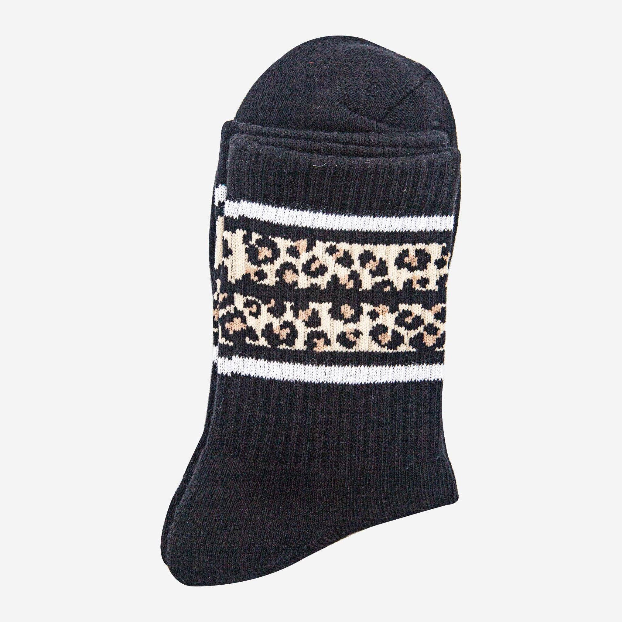 Black Leopard Stripe Sporty Socks UK 3-7