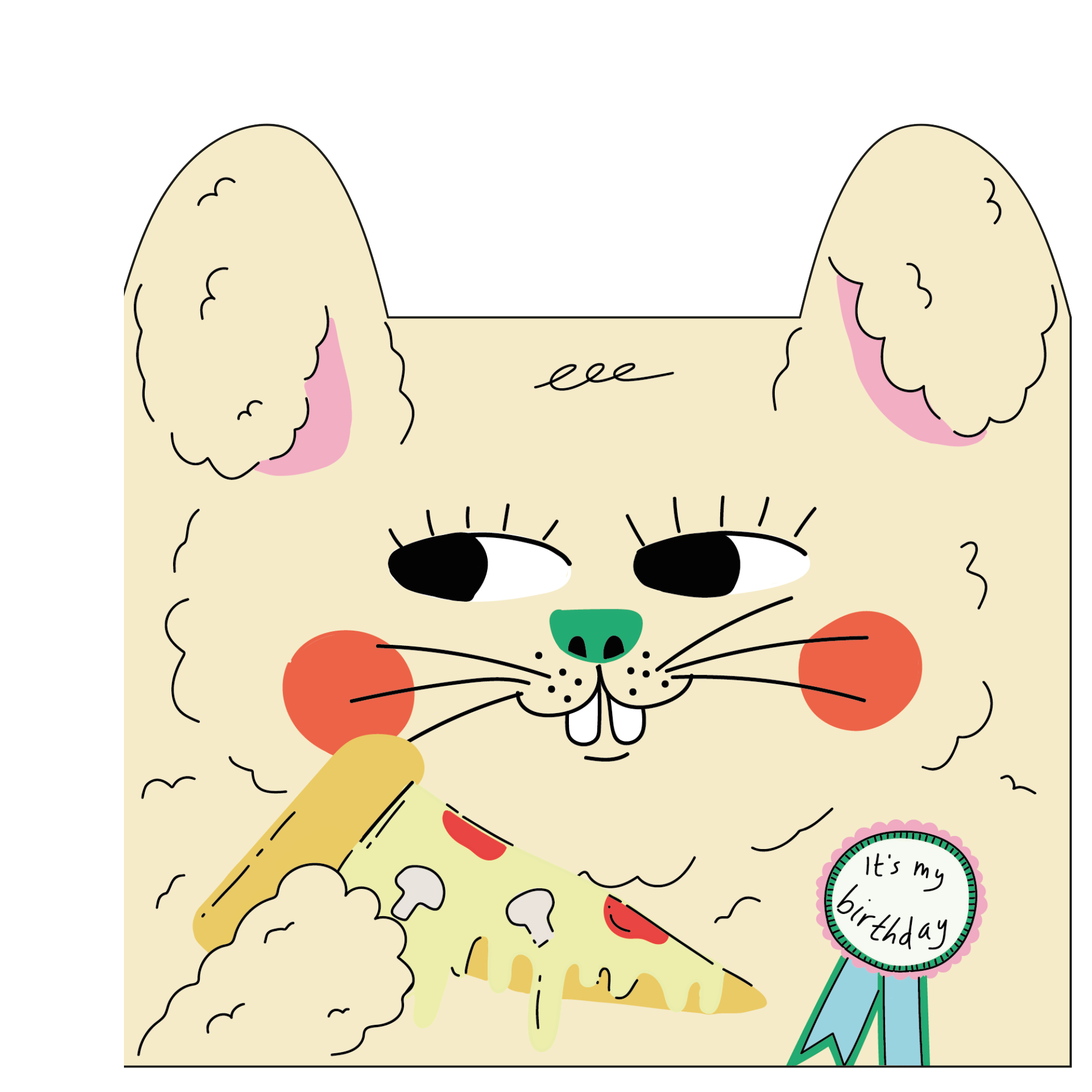 Rabbit Eats Pizza – Die Cut Greeting Card by Eat The Moon