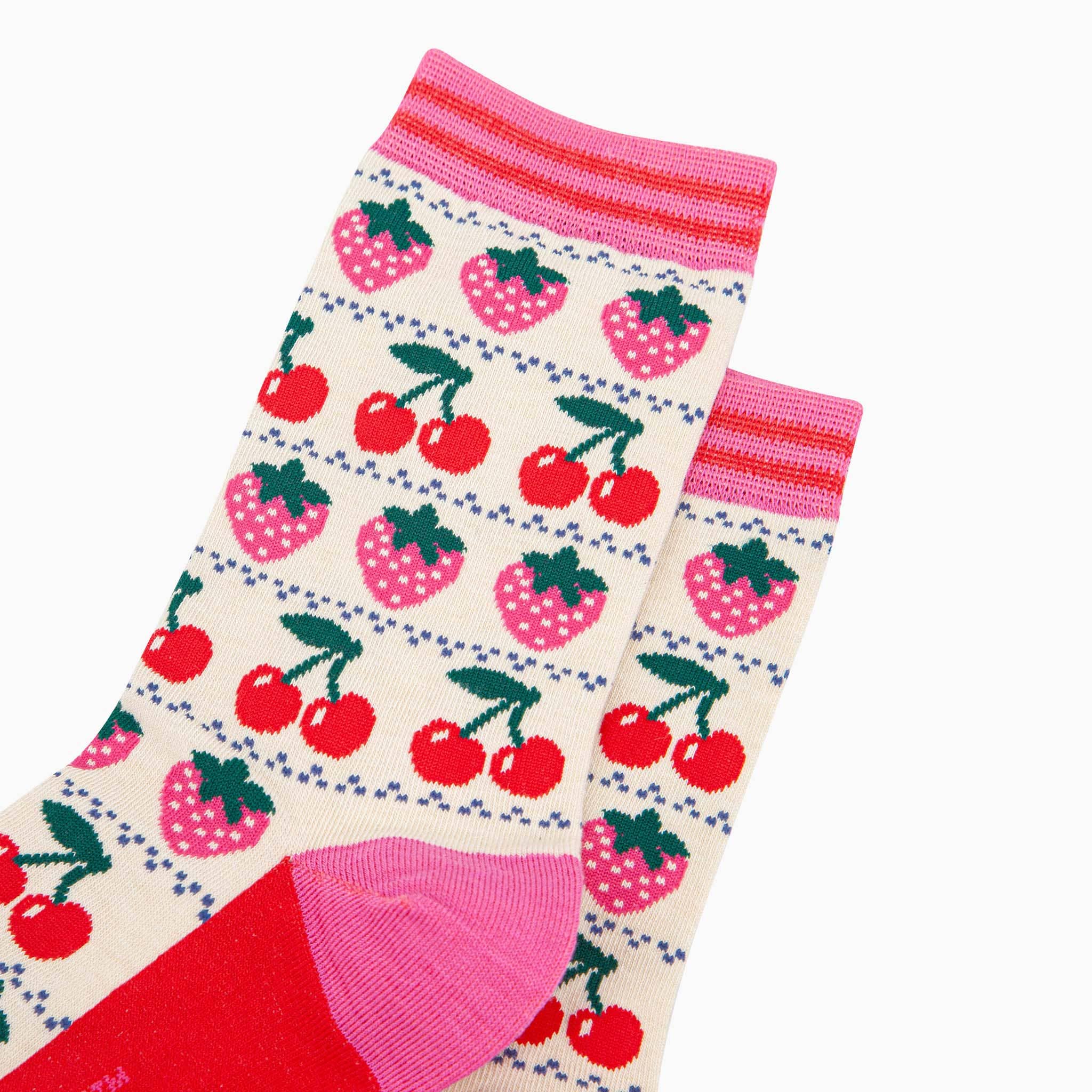 Strawberry and Cherry Fair Isle Bamboo Socks UK 3-7