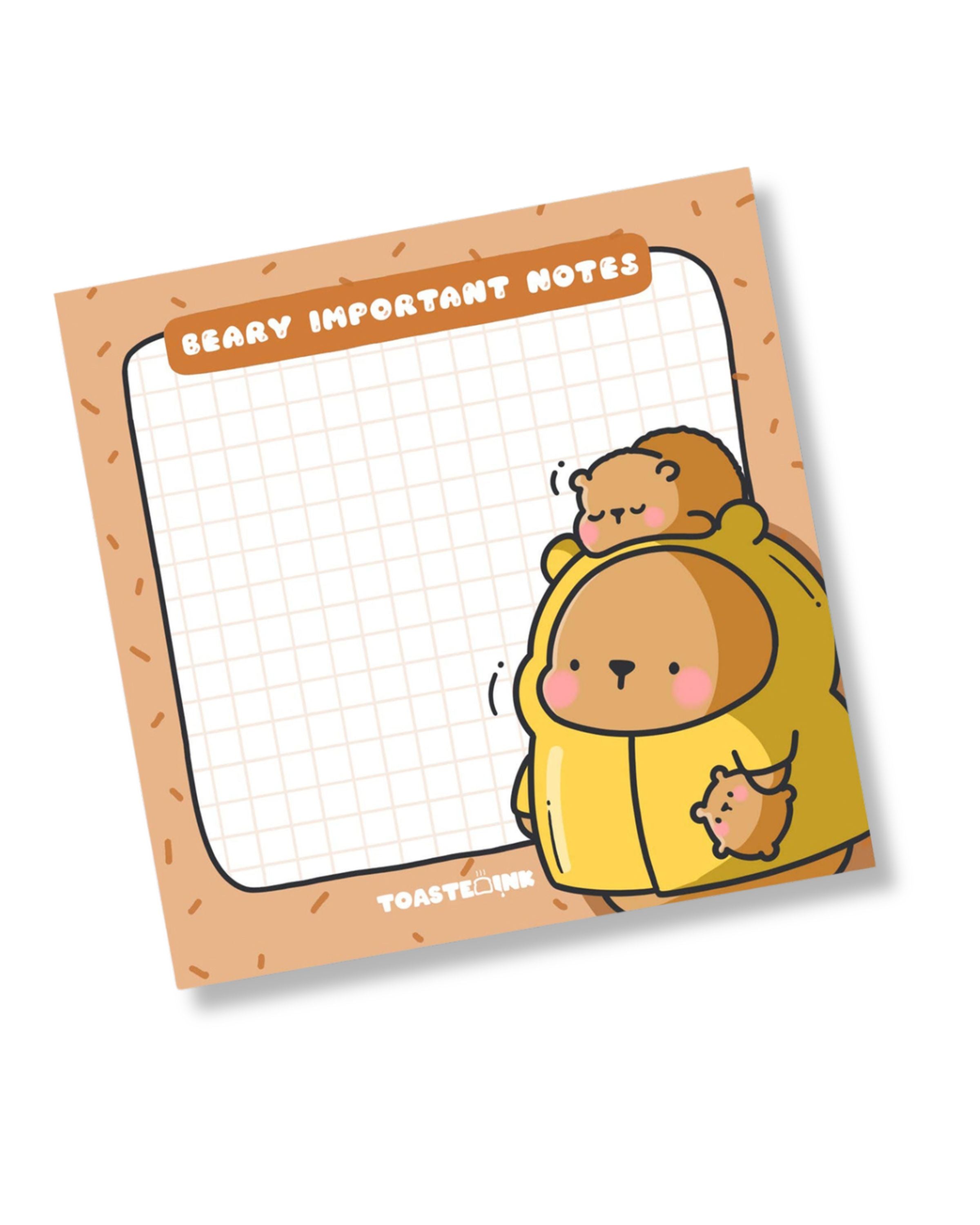 Notepad with cartoon bear design and grid area, featuring the brand 'Toast & Jam'.