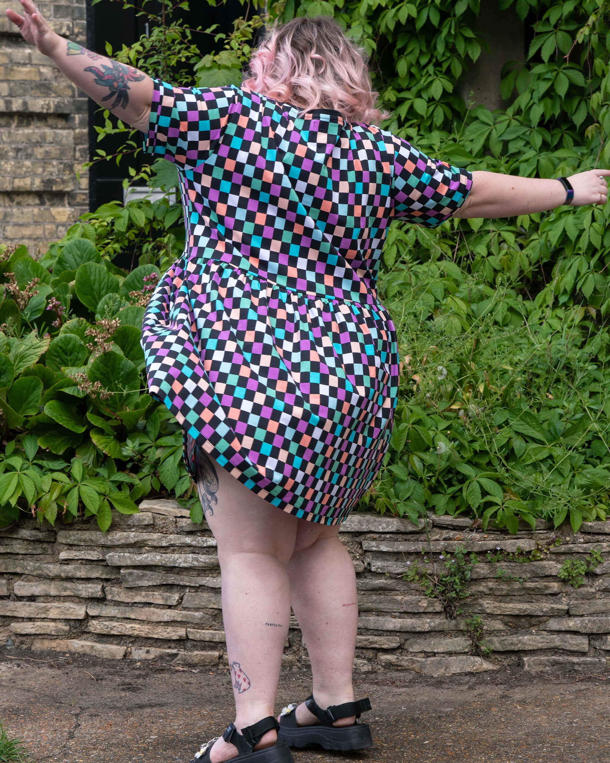 Rebel Romance Checkerboard Stretch Smock Dress