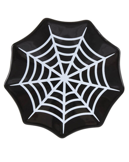 a black and white cobweb trinket dish from an overhead view