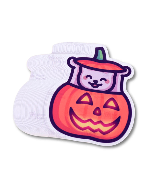 White socks with a Halloween-themed design of a pumpkin and ghost on a white background