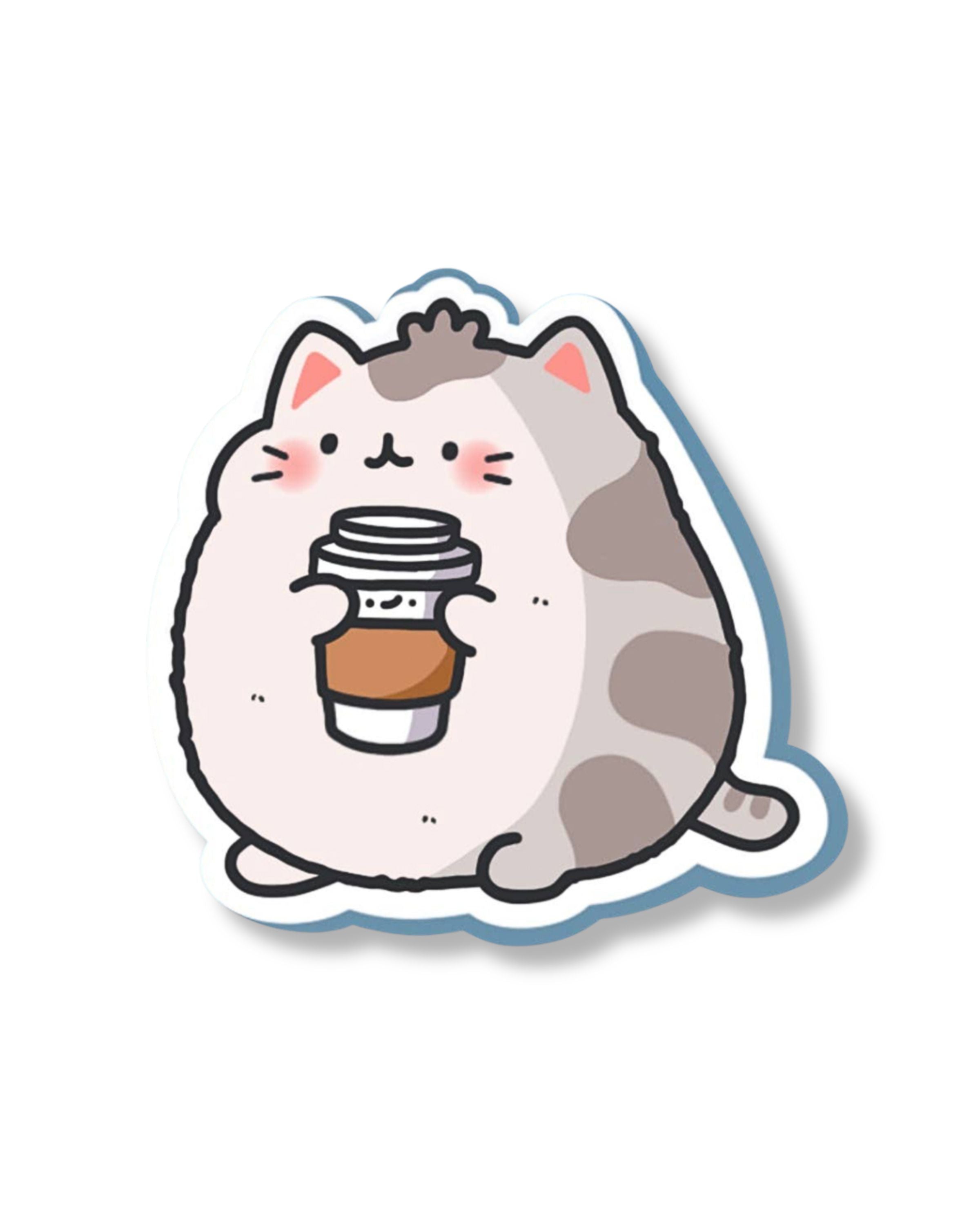 Cartoon cat holding a coffee cup on a white background