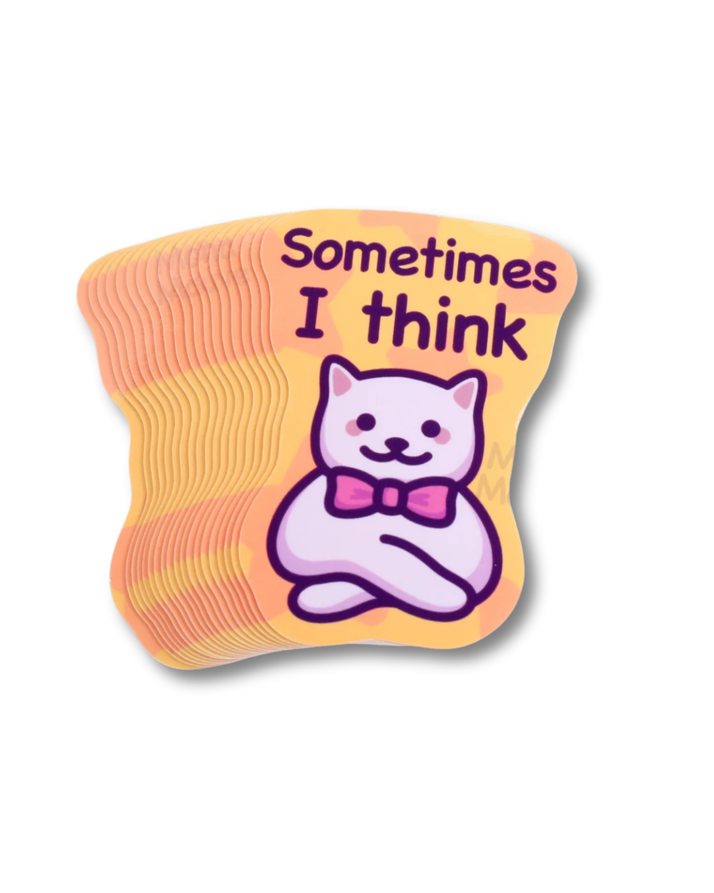 Stack of socks with a cartoon cat and text 'Sometimes I think' on a white background