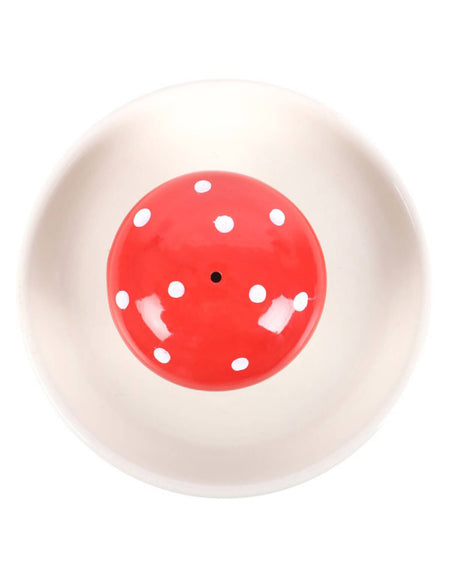 Top view of the mushroom incense holder showing the incense hole and dish design.