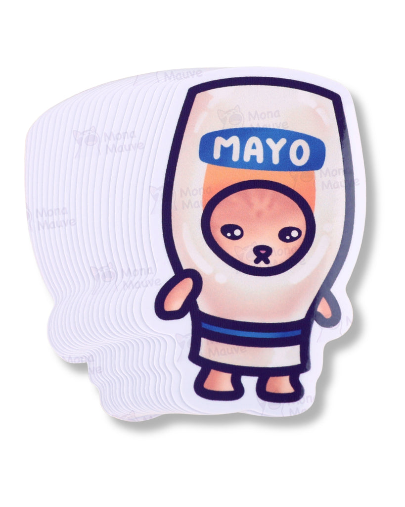 Cartoon character in a helmet with 'MAYO' on a white background