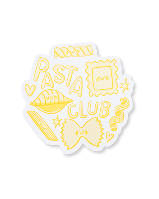 Sticker with 'Pasta Club' text and pasta-themed graphics on a white background