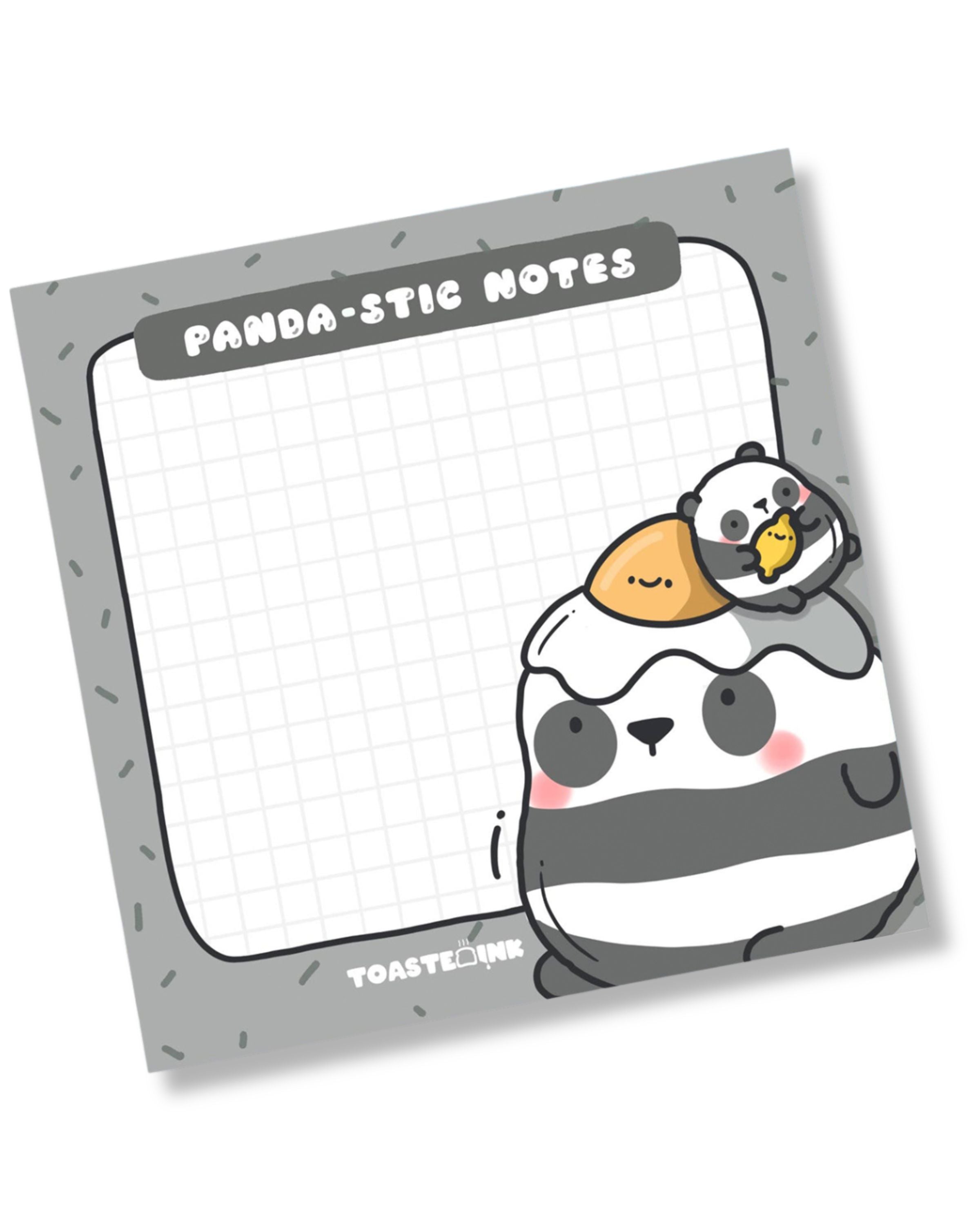 Panda-themed notepad with grid lines and cartoon panda design on a white background