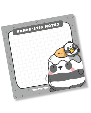 Panda-themed notepad with grid lines and cartoon panda design on a white background