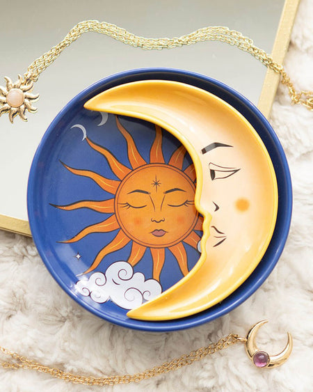 The trinket dish set styled with gold jewellery on a soft, plush surface, creating a dreamy aesthetic.