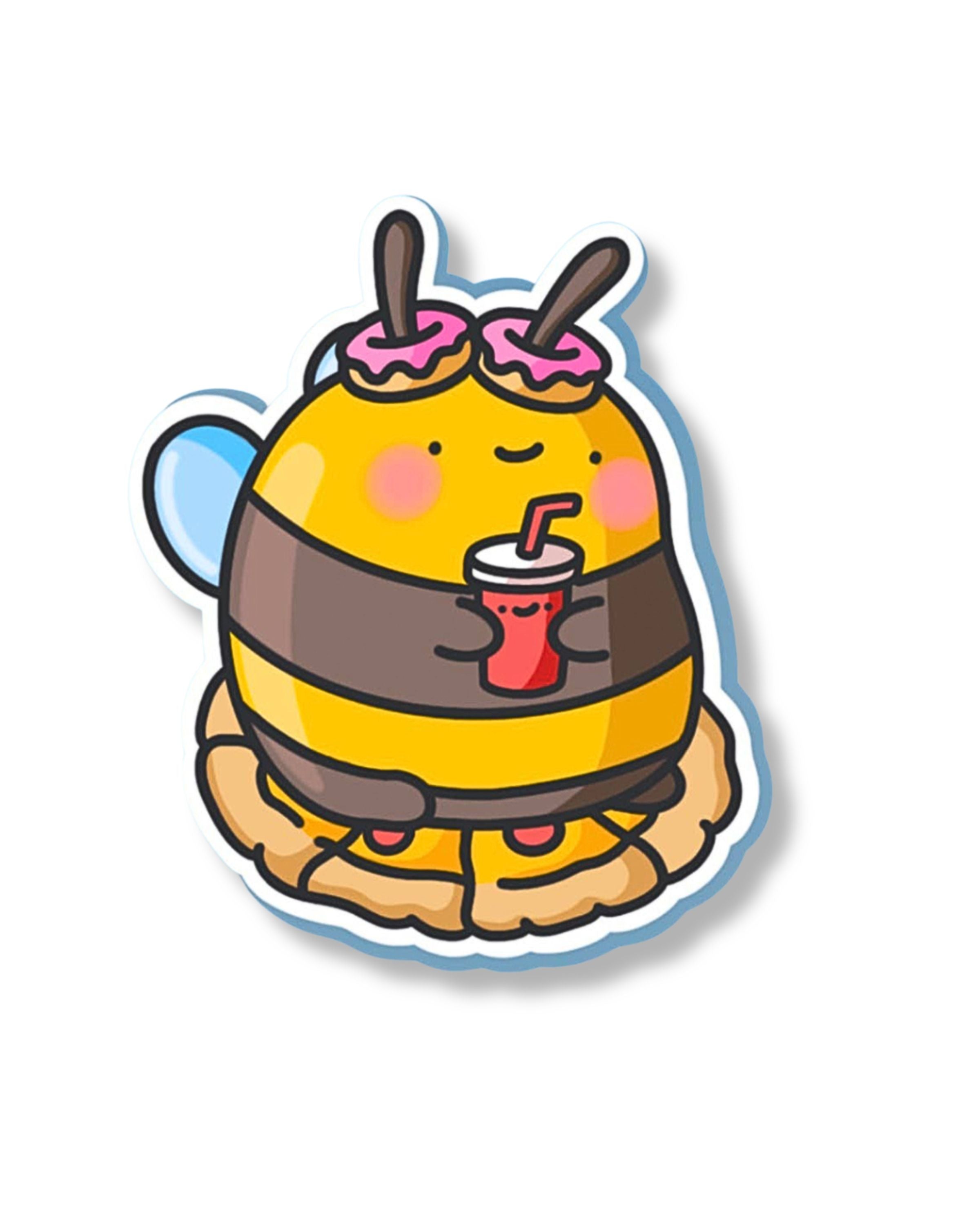 Cartoon character resembling a bee with a cake body on a white background