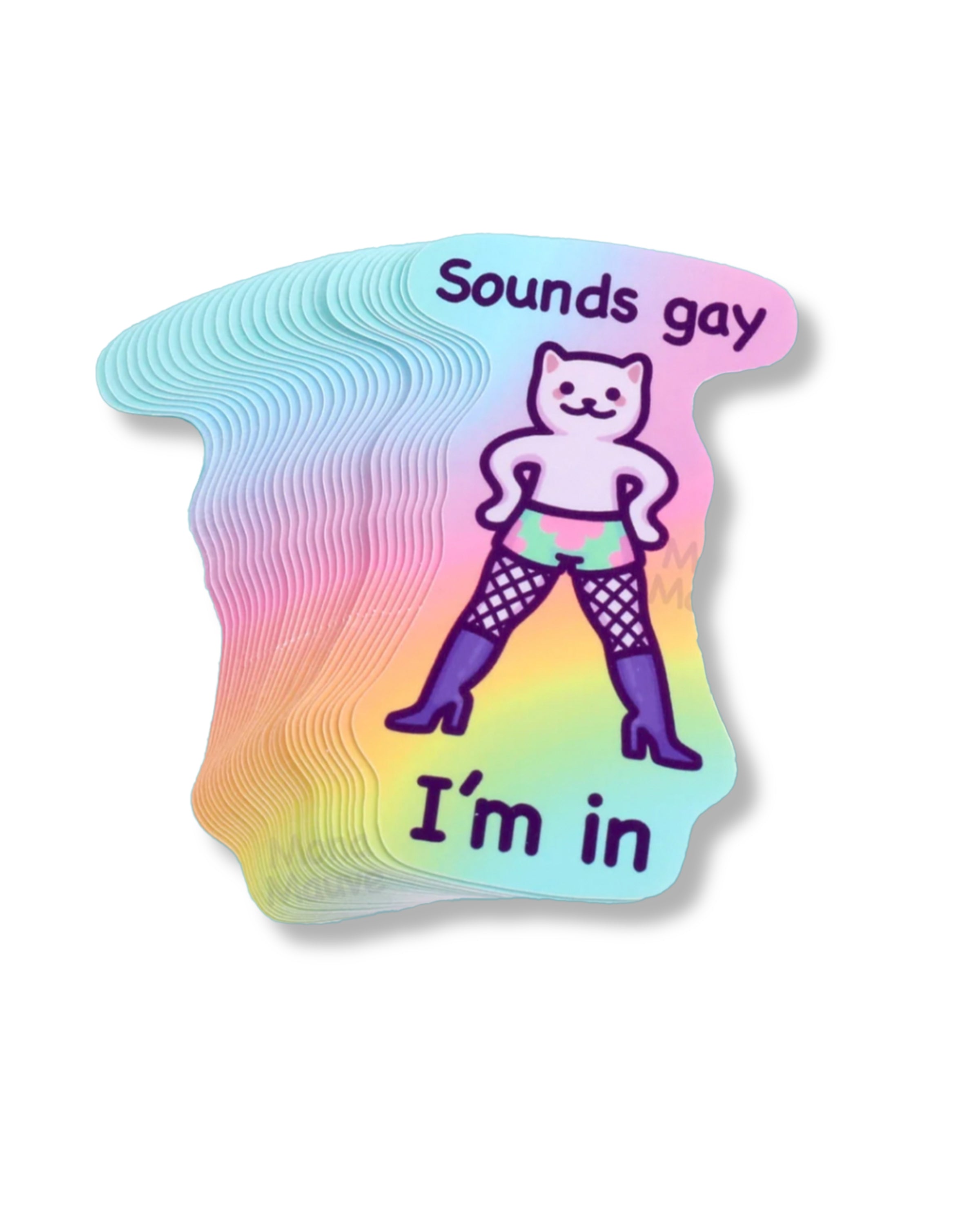 Gradient sticker with a cat-themed design and text on a white background