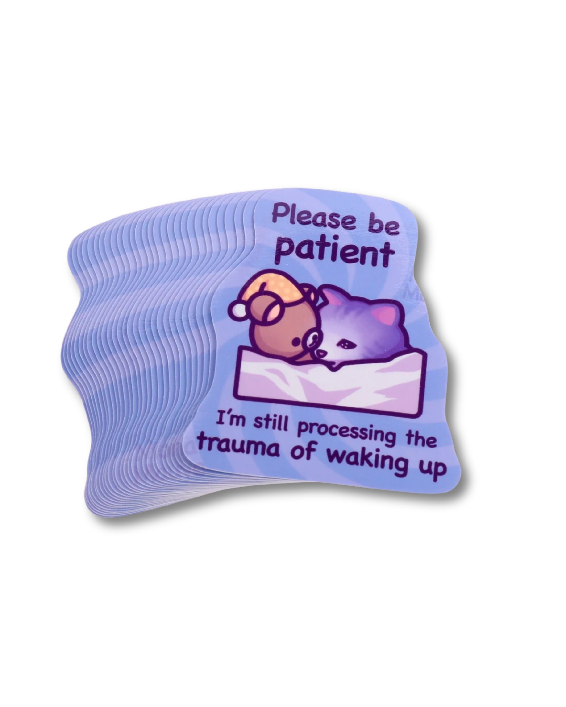 Blue ankle sock with cartoon design and humorous text on a white background