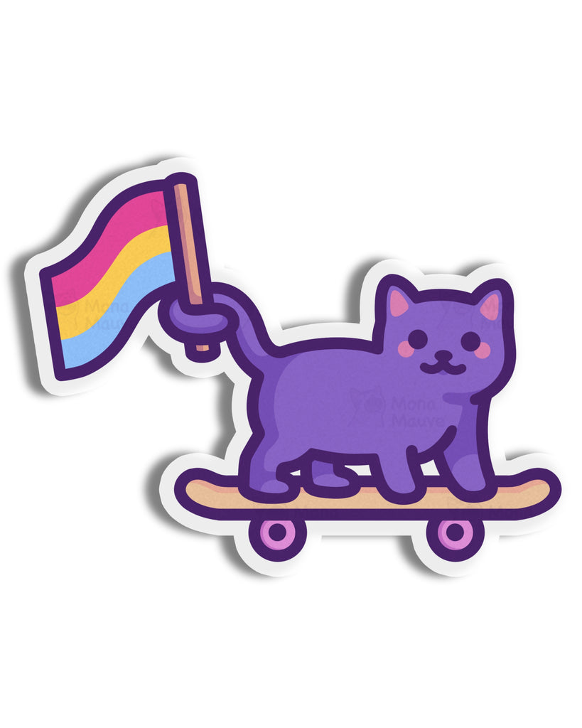 pan sexual cat in purple on a skateboard