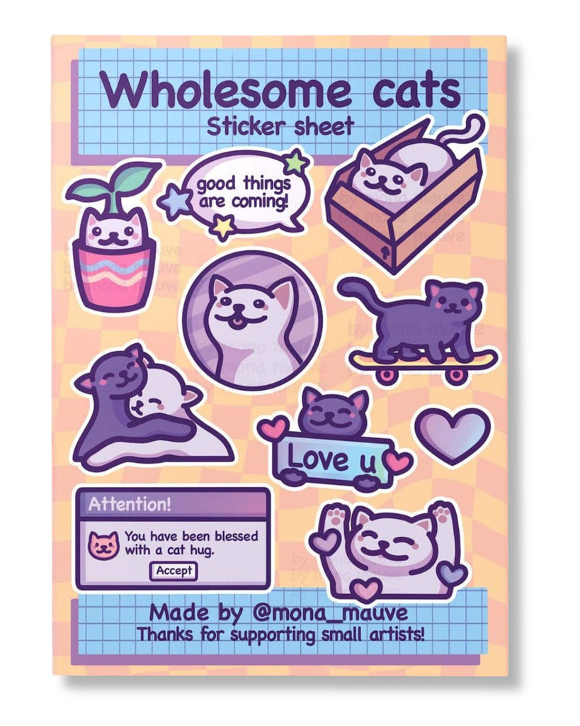 Cat Message Sticker Wholesome Cats Sticker Sheet – 10 Waterproof Vinyl Stickers by Mona Ma ...