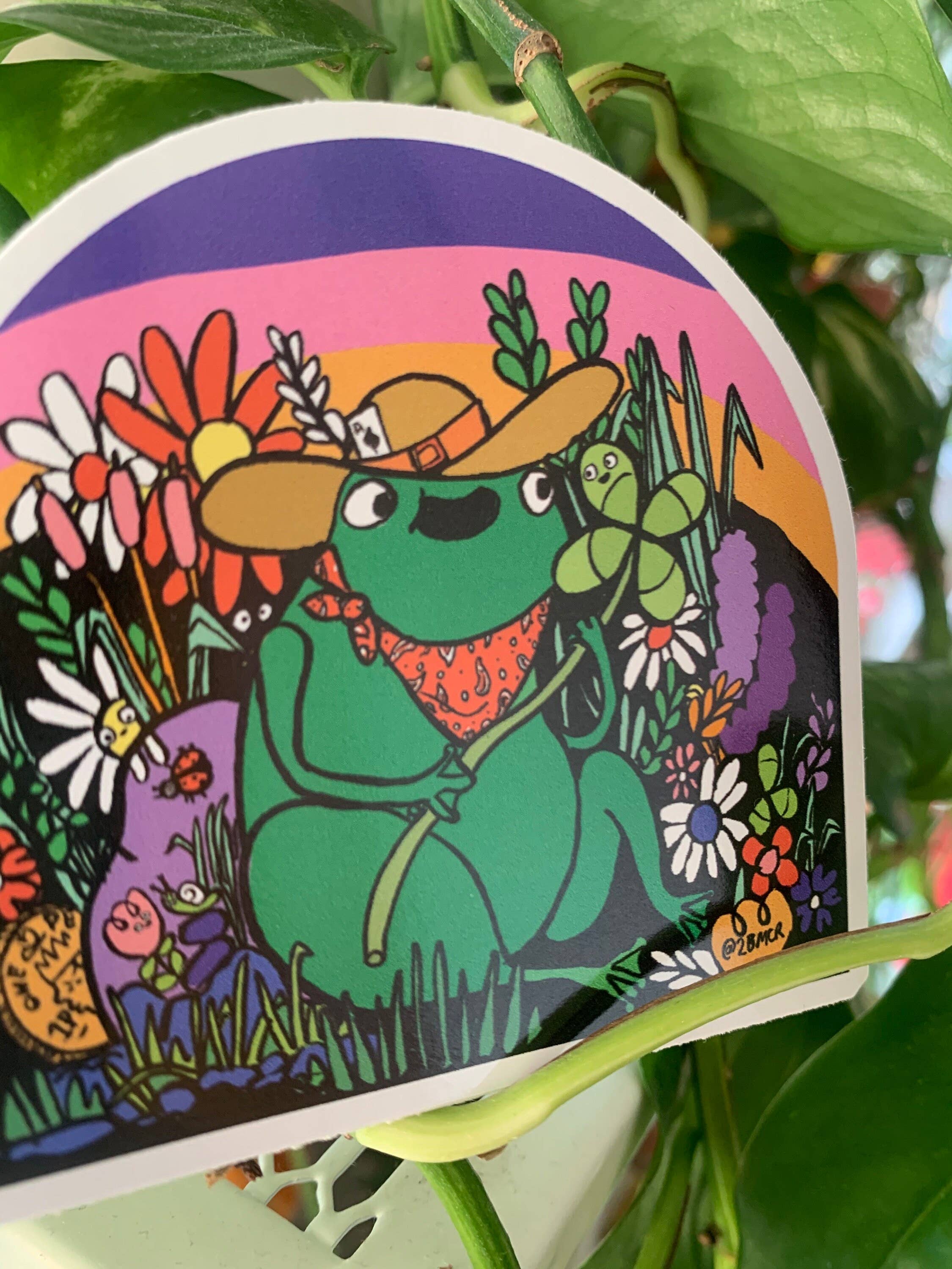 Frog with Clover and Flowers Vinyl Sticker