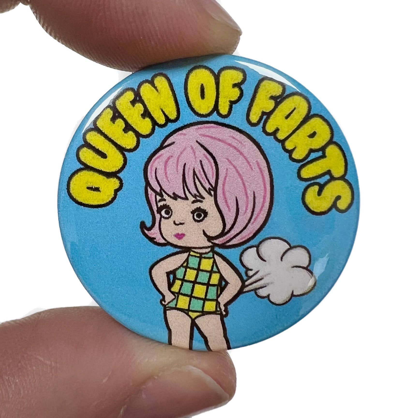 Queen Of Farts Funny Button Pin Badge