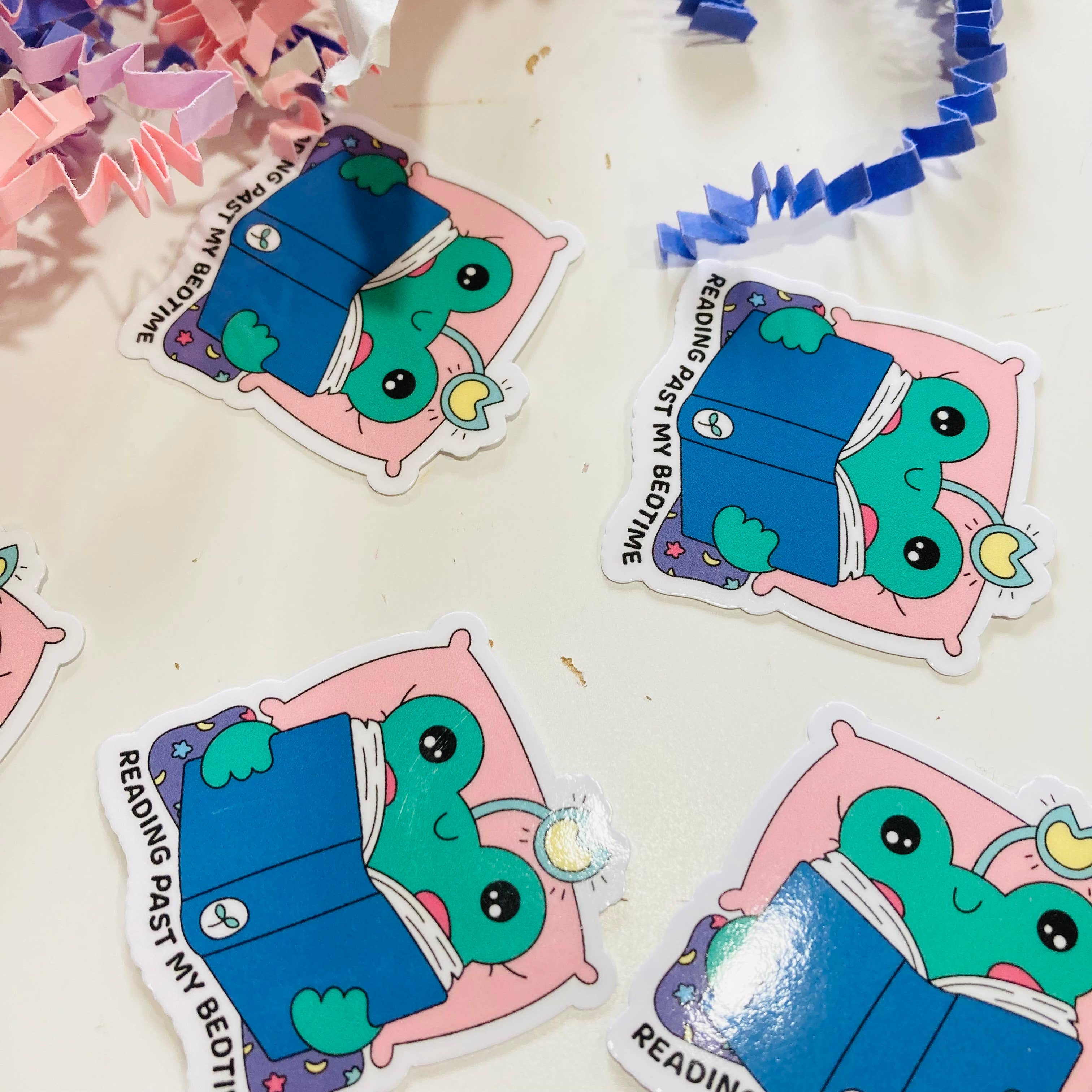 Reading Past My Bedtime – Cute Frog Bookish Die Cut Sticker