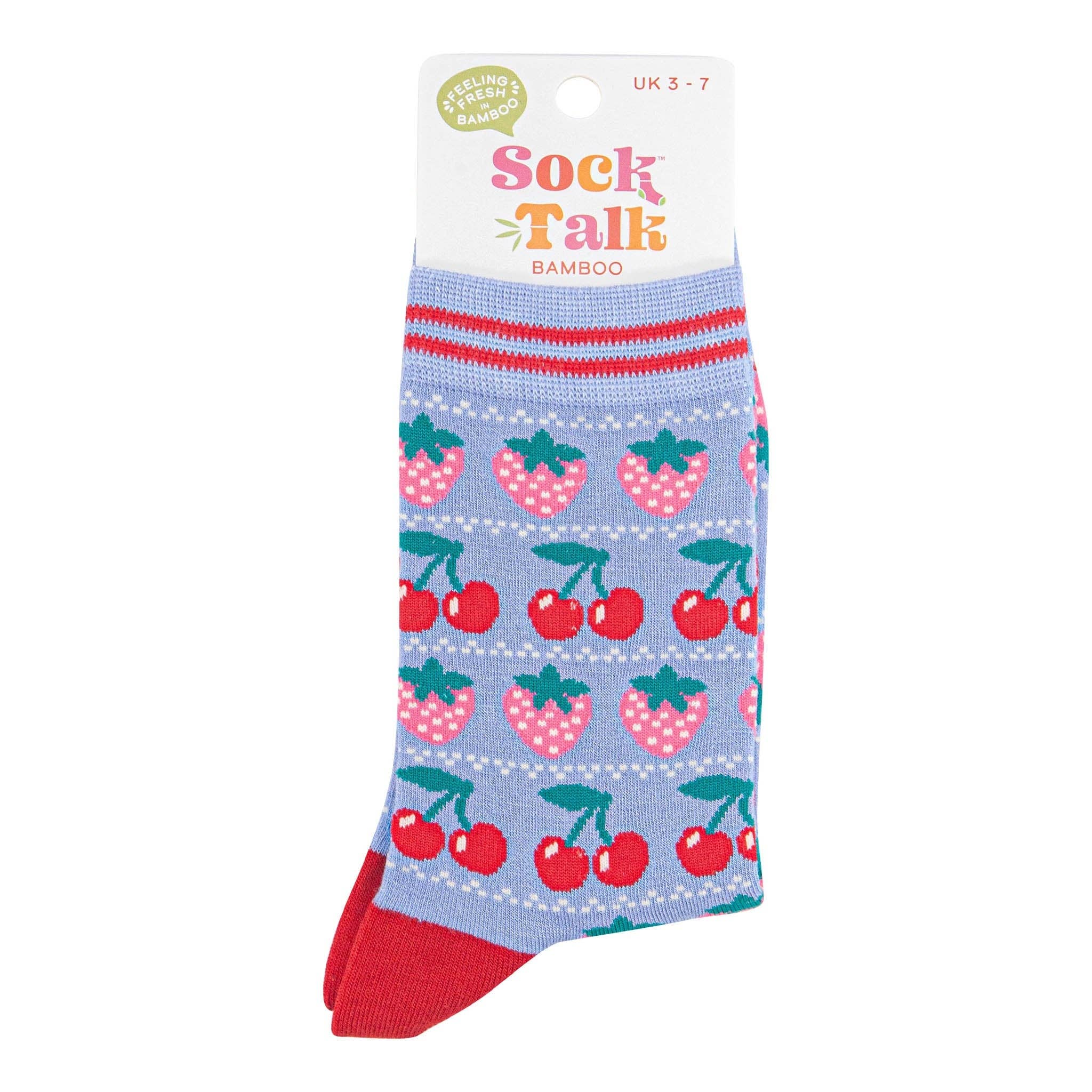 Strawberry and Cherry Bamboo Socks – Blue Fair Isle UK 3-7