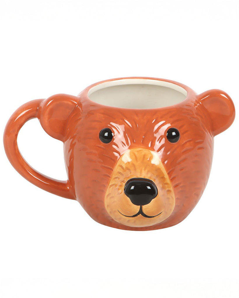 Front-facing product shot of the Rebel Romance Bear Shaped Mug with its detailed bear face design and glossy ceramic finish. This novelty animal mug is perfect for gifting or adding character to your morning brew.