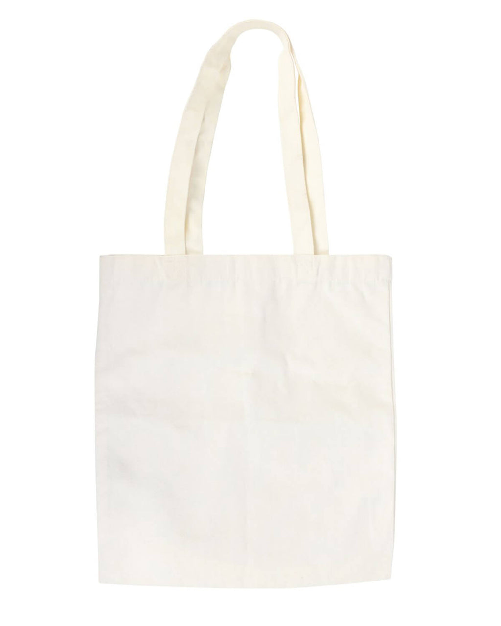 Off-white polycotton tote bag displayed against a plain background, showing its long handles and canvas texture.