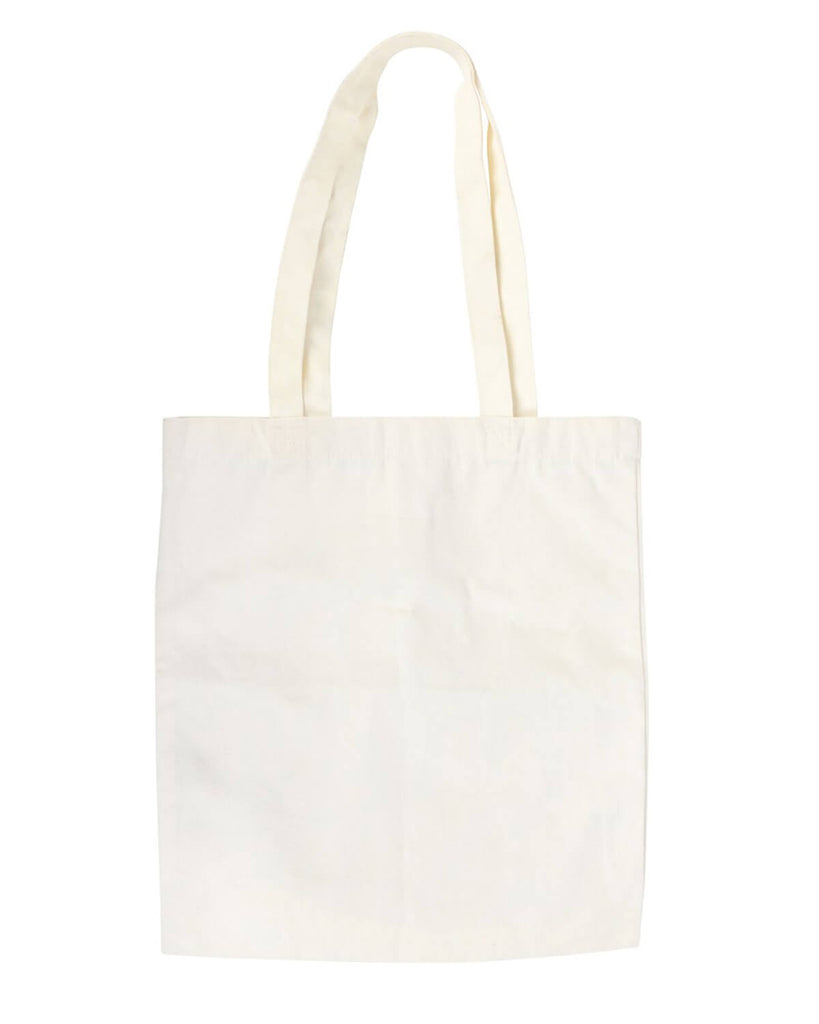 Off-white polycotton tote bag displayed against a plain background, showing its long handles and canvas texture.