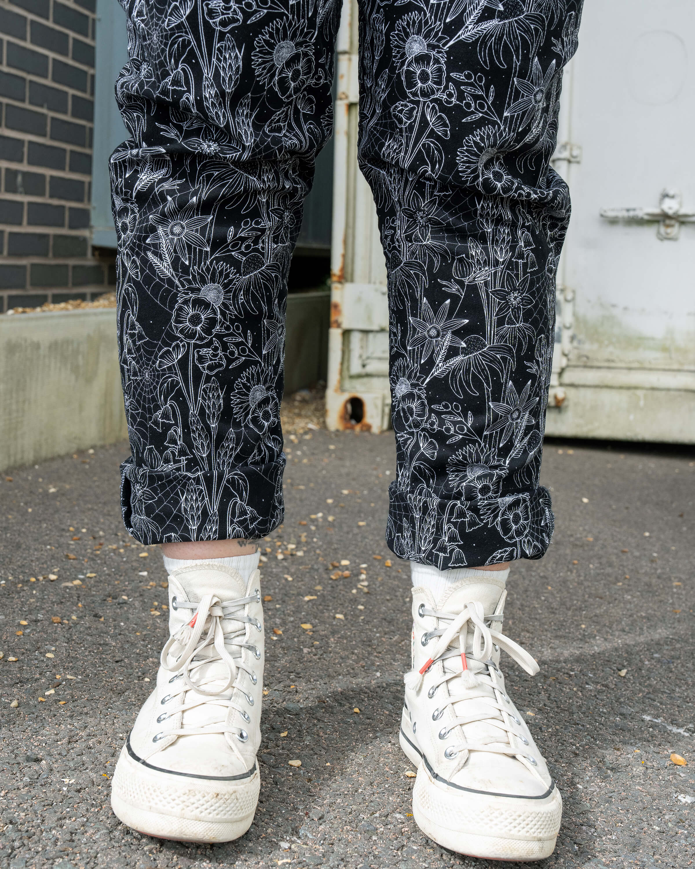 Rebel Romance Black Floral Cobweb Stretch Dungarees