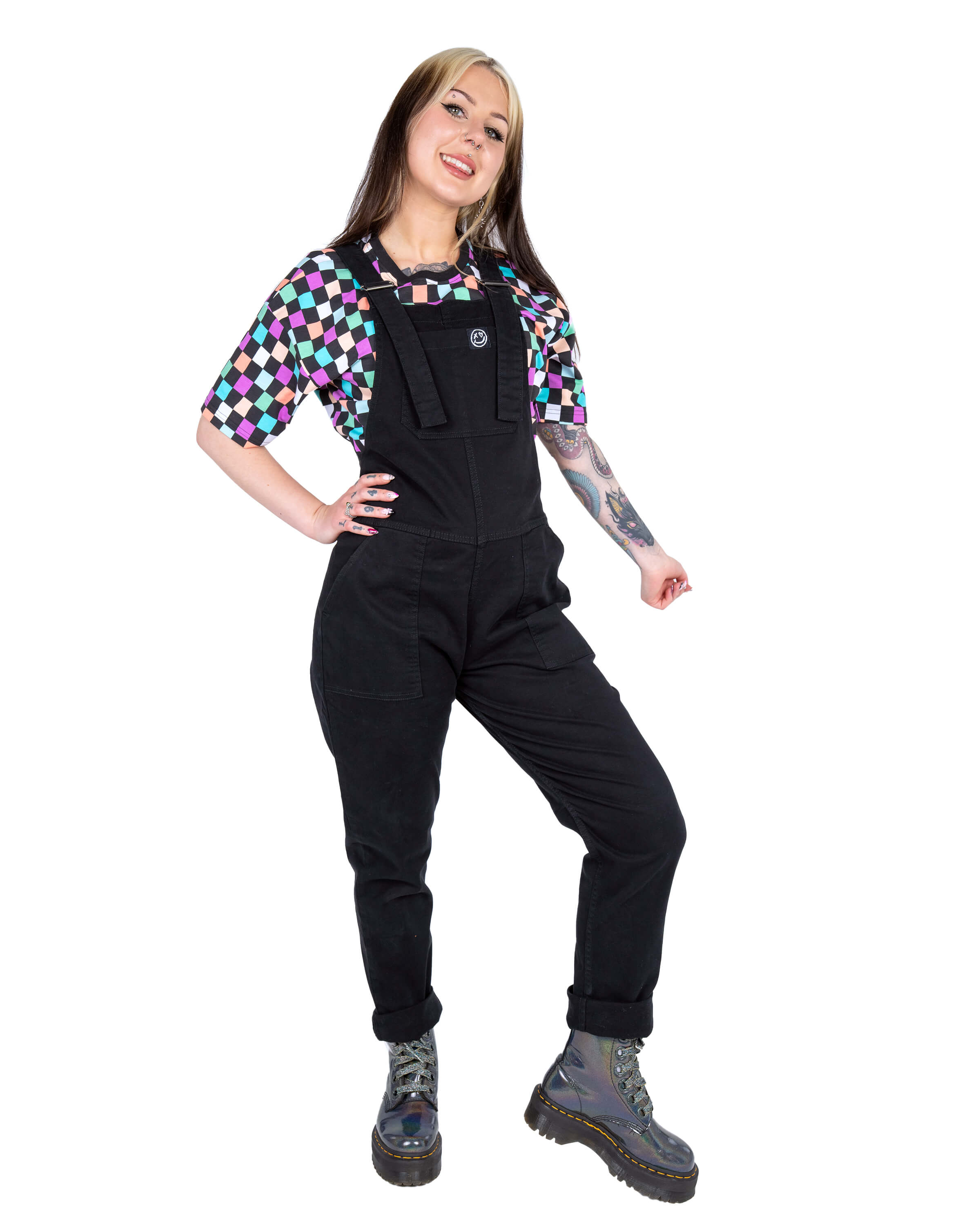 Rebel Romance Jet Black Stretch Twill Dungarees