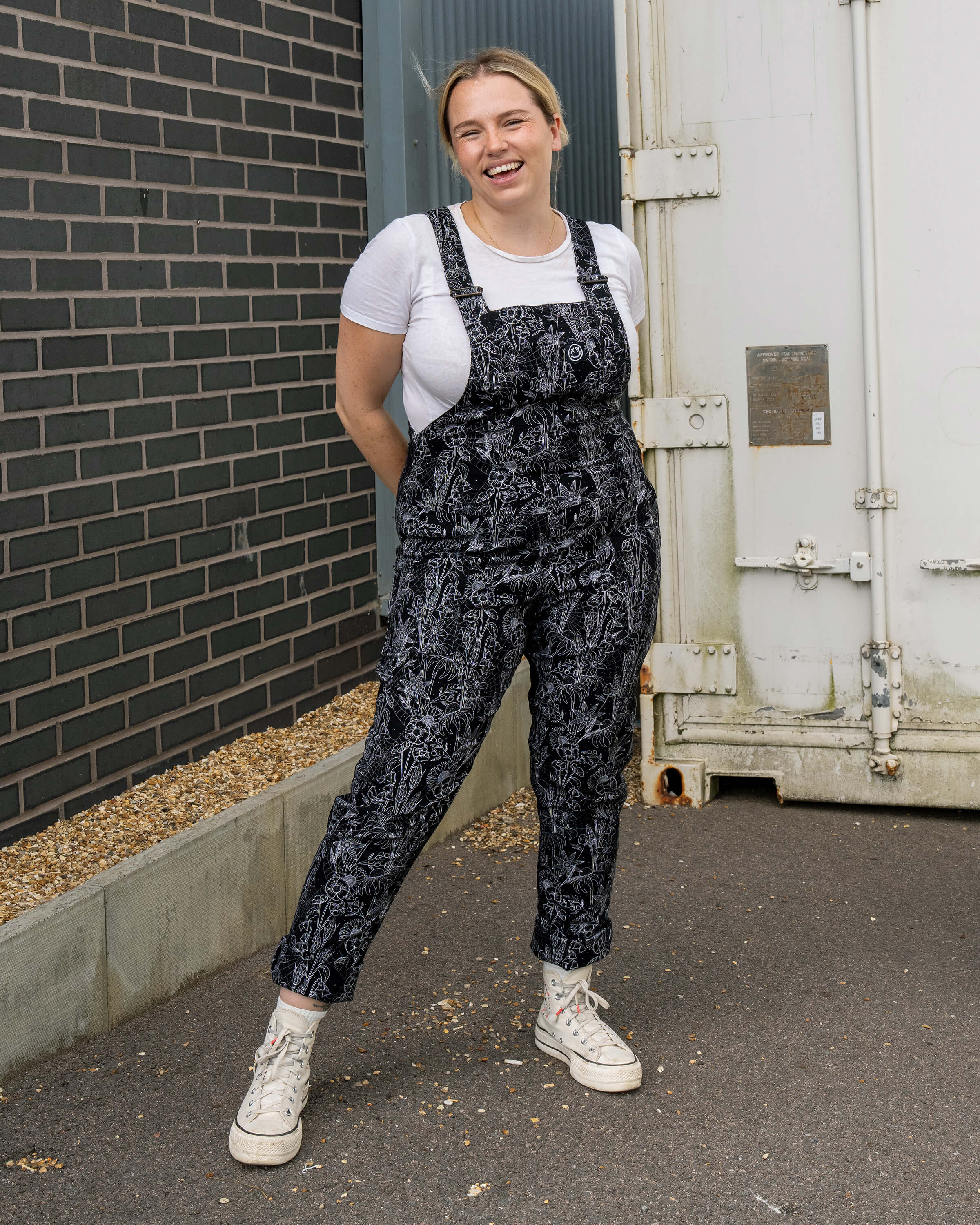 Rebel Romance Black Floral Cobweb Stretch Dungarees