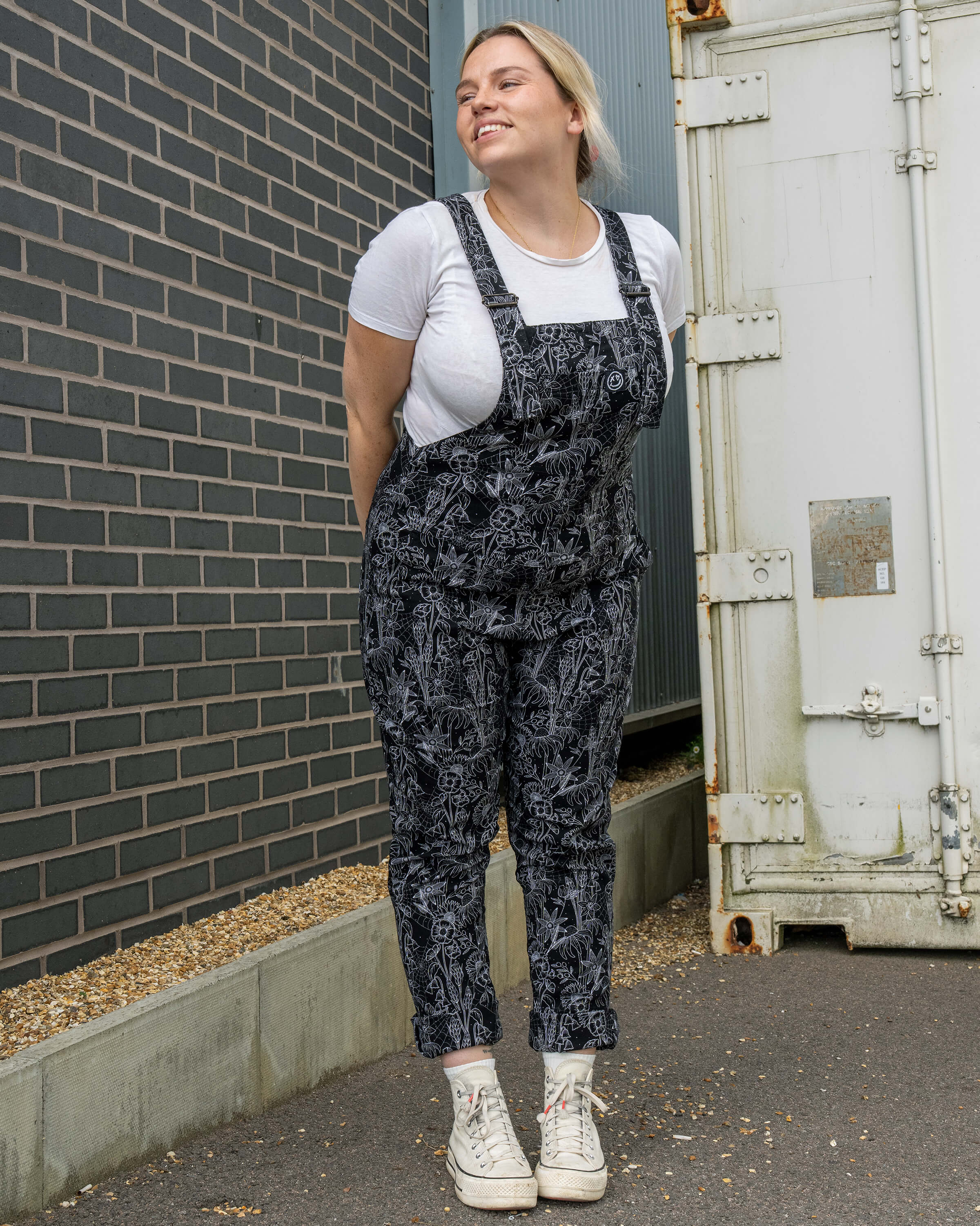 Rebel Romance Black Floral Cobweb Stretch Dungarees