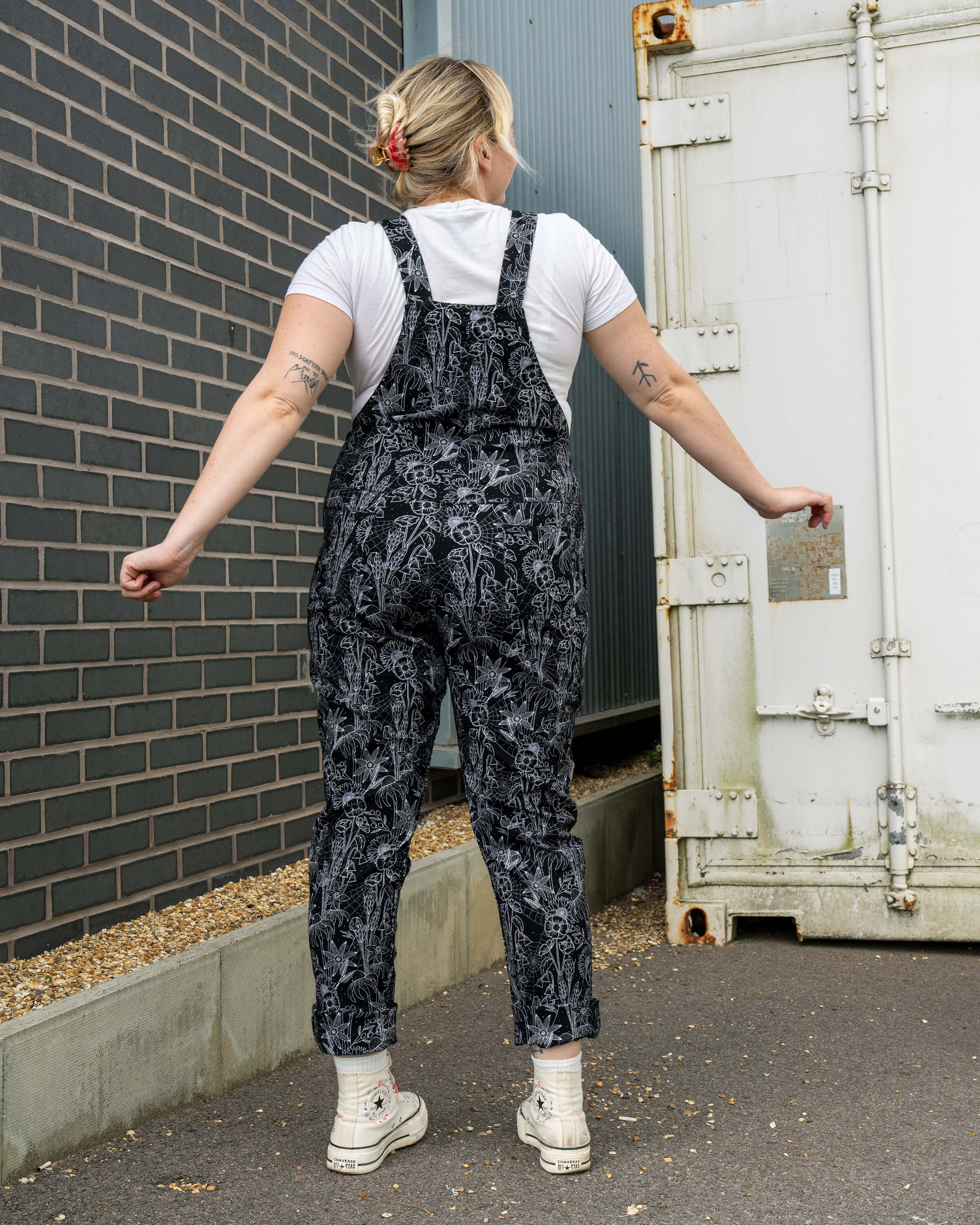 Rebel Romance Black Floral Cobweb Stretch Dungarees
