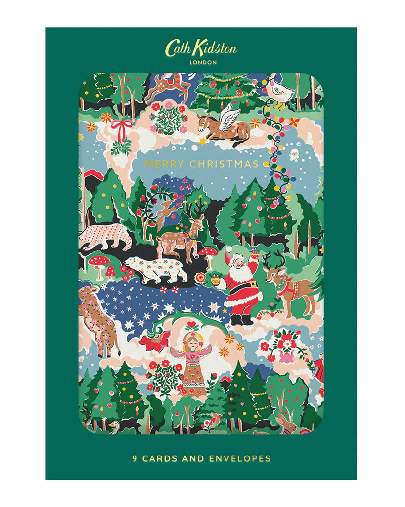 Cath Kidston Christmas card set packaging with woodland design, featuring Santa, animals, and magical winter scenes. Sold by Rebel Romance, a UK brand embracing quirky, nostalgic Christmas aesthetics.