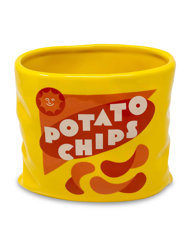 Close-up of the Potato Chips Ceramic Vase  showing off its novelty design and glossy ceramic finish.
