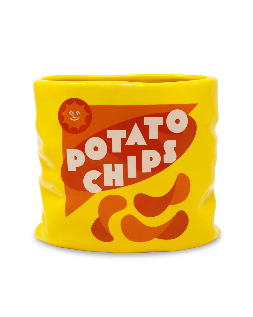Close-up of the Potato Chips Ceramic Vase  showing off its novelty design and glossy ceramic finish.