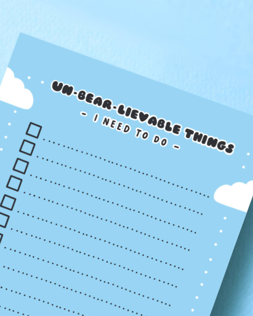 Close-up of the top of the bear to-do list pad, highlighting the title 