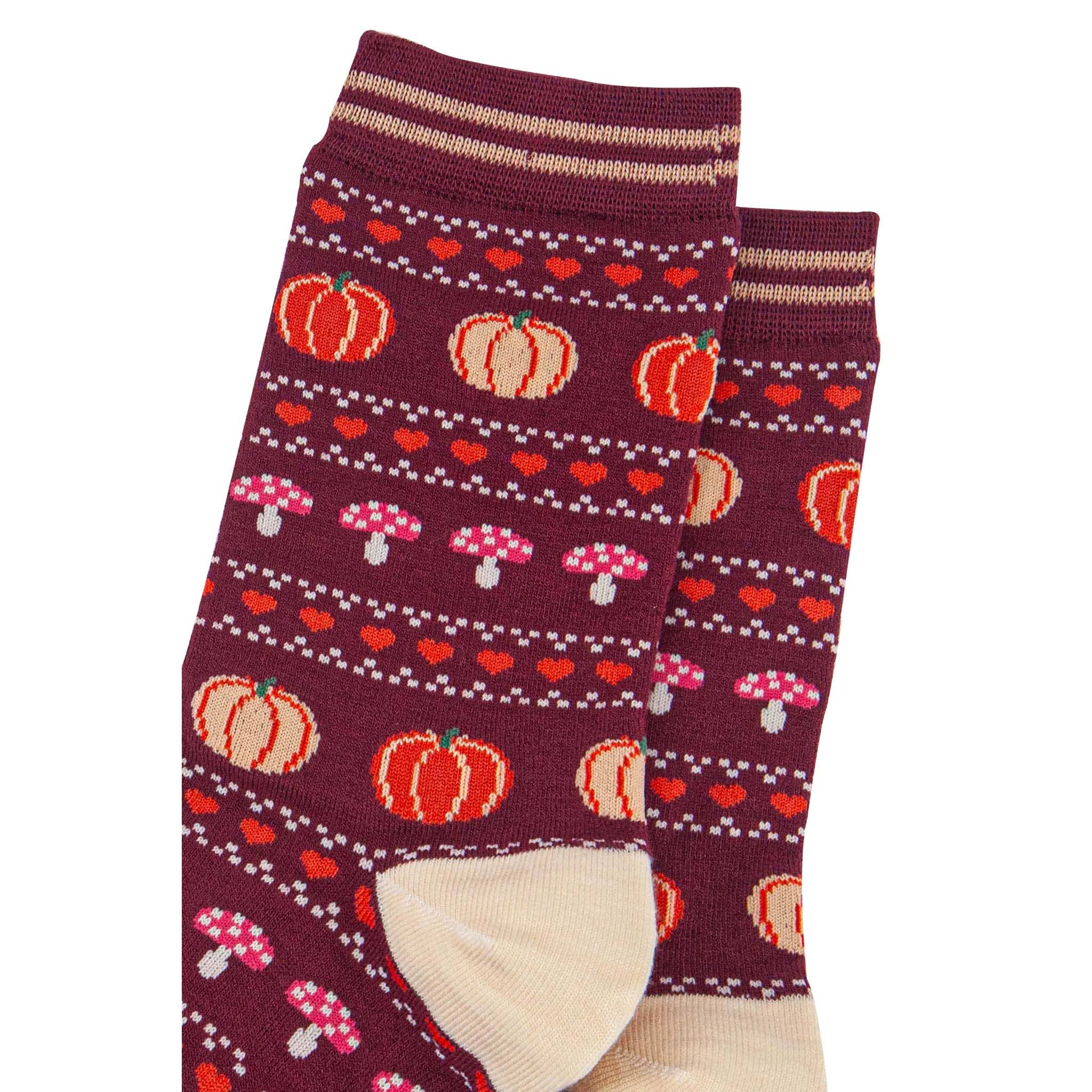 Pumpkin and Toadstool Bamboo Socks UK 3-7