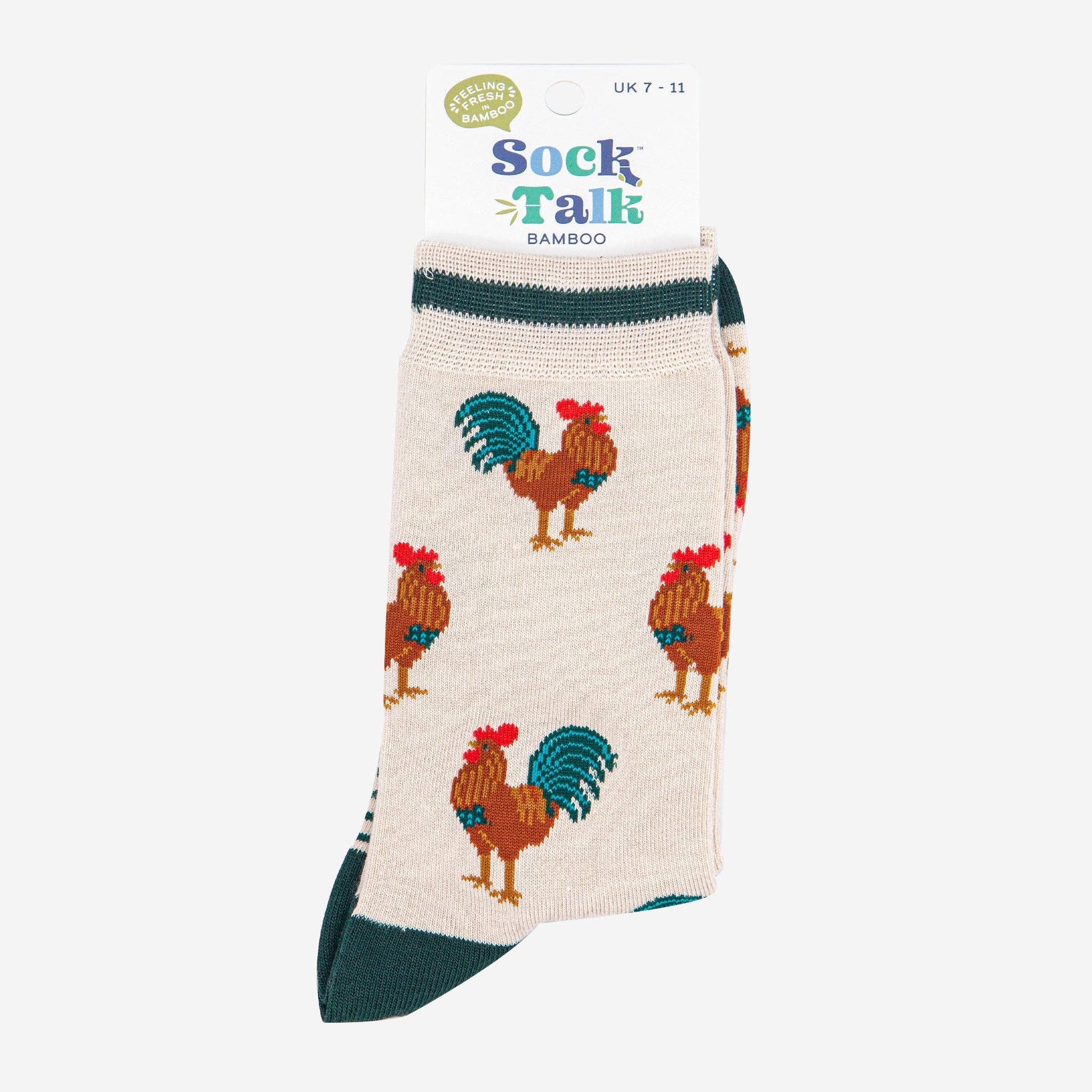 Rooster Bamboo Cream and Green Socks UK 7-11