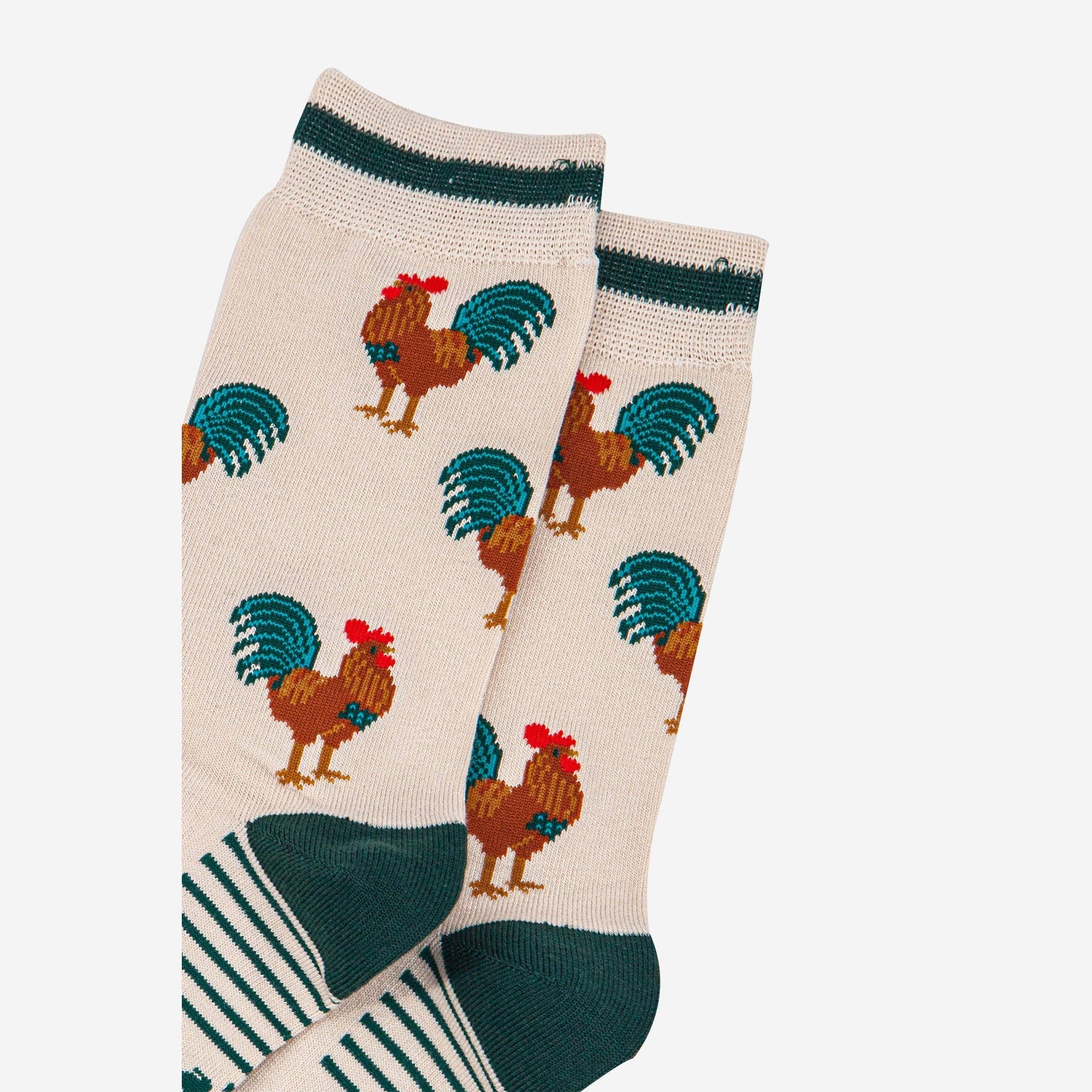 Rooster Bamboo Cream and Green Socks UK 7-11