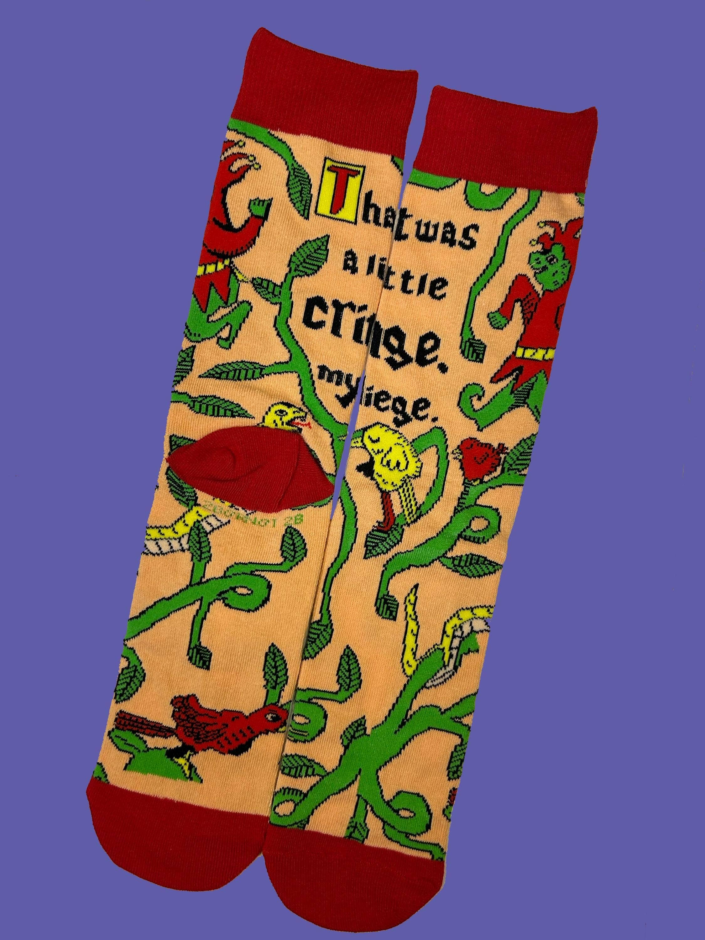 Medieval Frog All Over Print Crew Socks - “That Was A Little Cringe, My Liege”