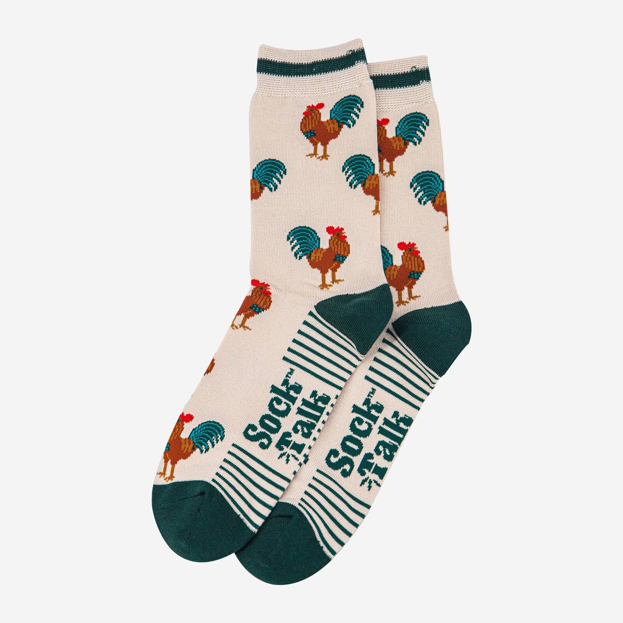 Rooster Bamboo Cream and Green Socks UK 7-11