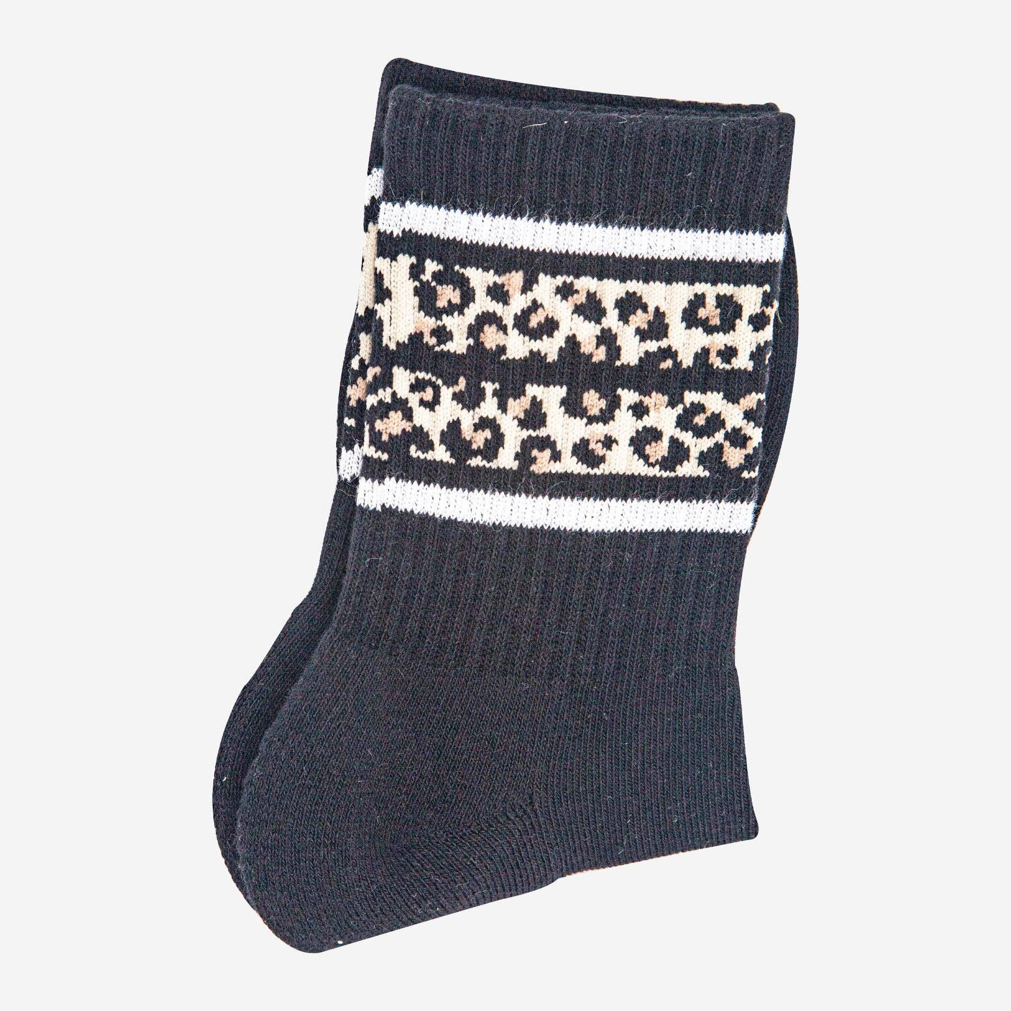 Black Leopard Stripe Sporty Socks UK 3-7